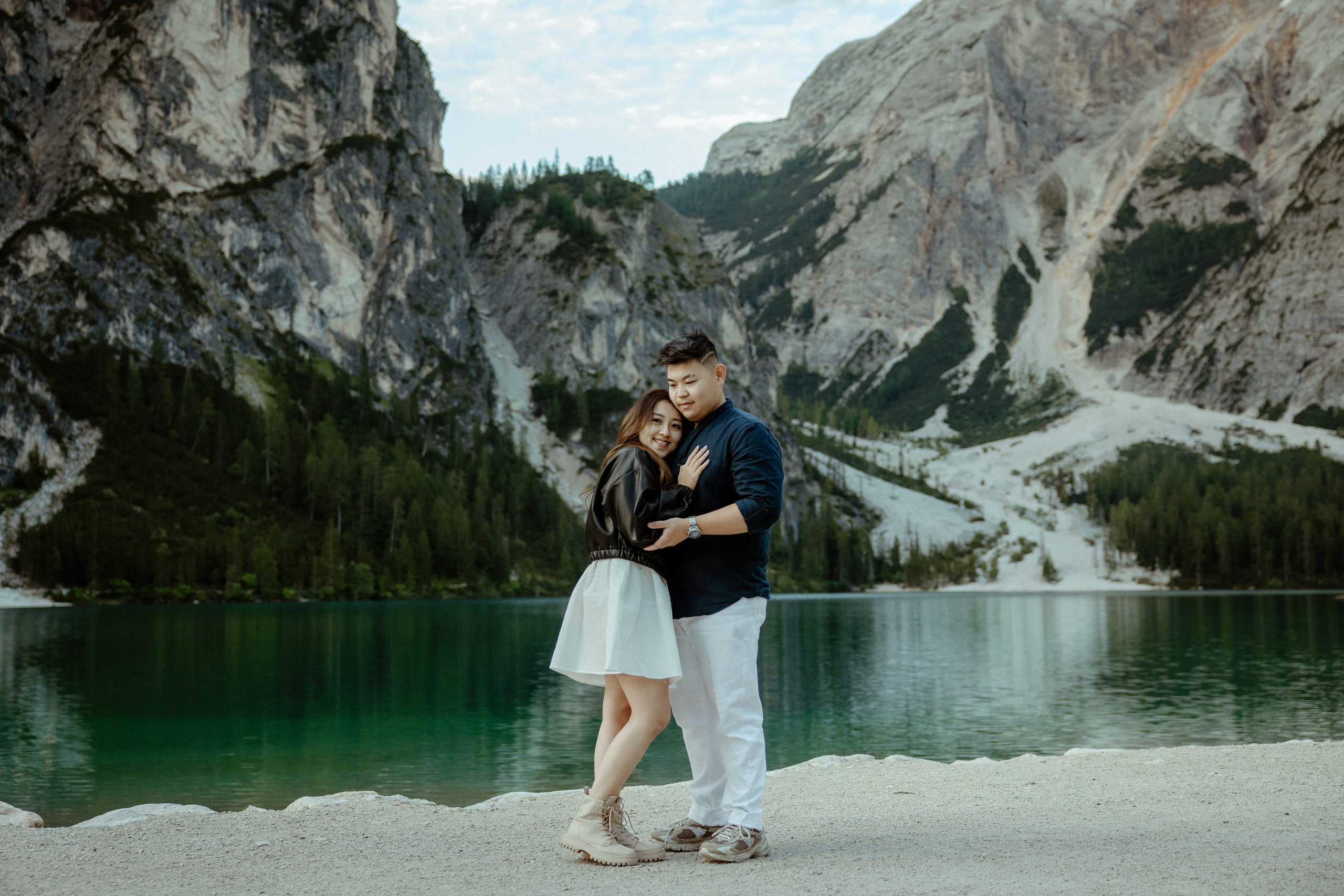 Sunrise proposal at Lago di Braies | Dreamy engagement in the Dolomites. Iceland elopement photographer & videographer
