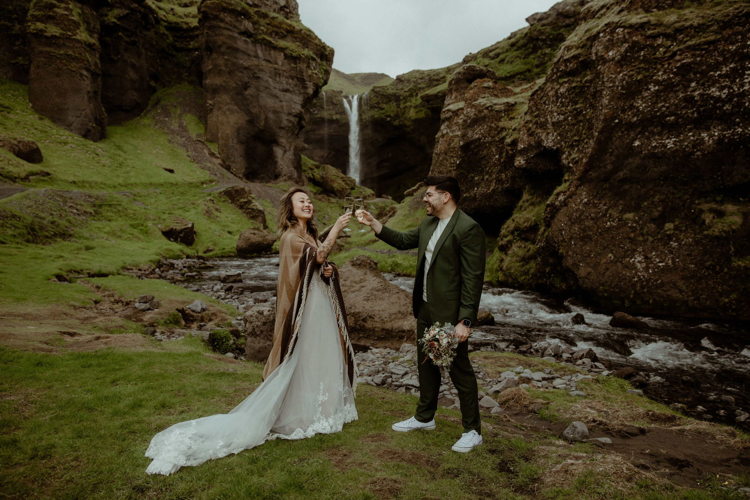 Elopement at Kvernufoss Waterfall. Iceland elopement photographer & videographer