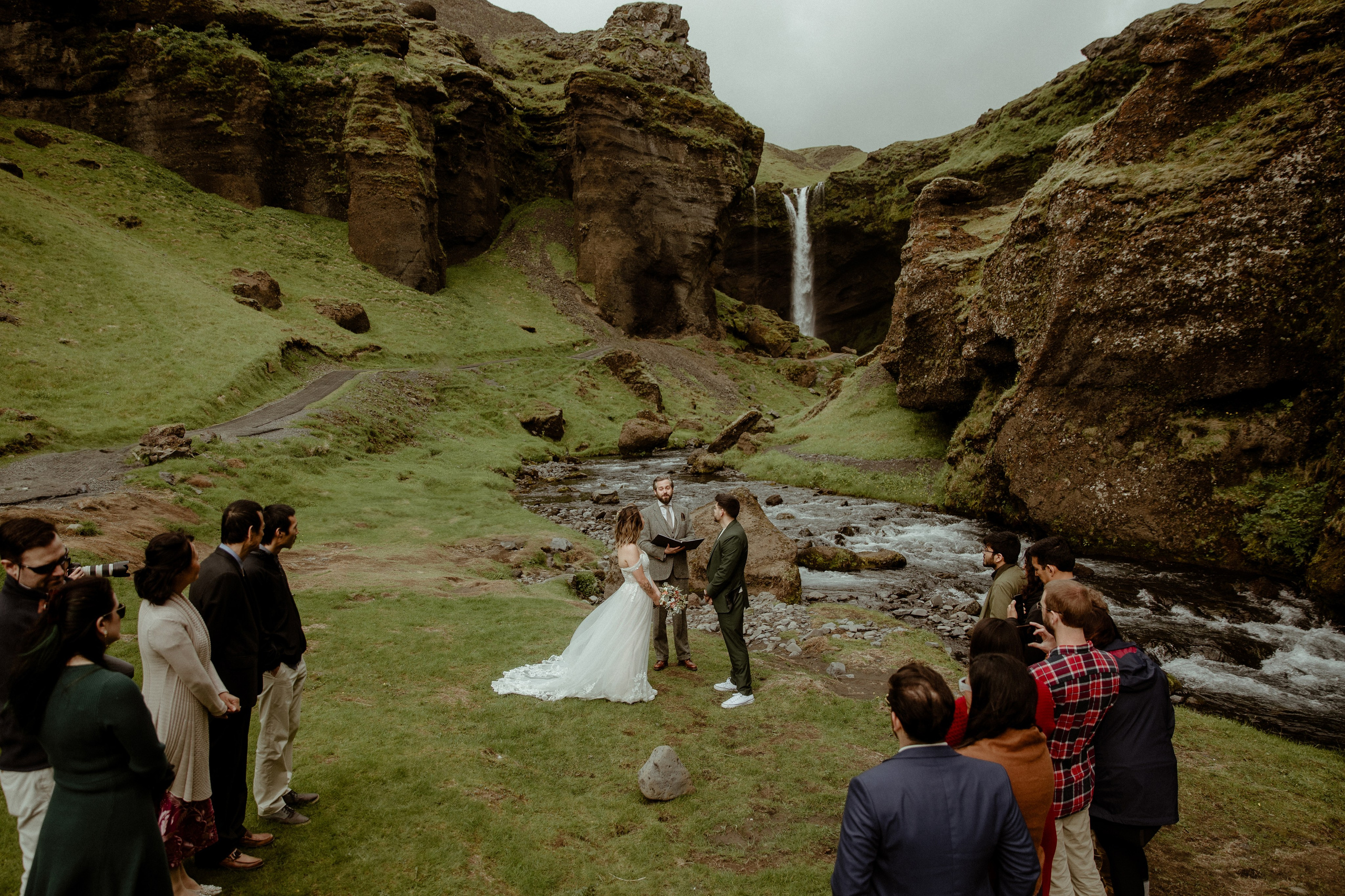 Elopement at Kvernufoss Waterfall. Iceland elopement photographer & videographer