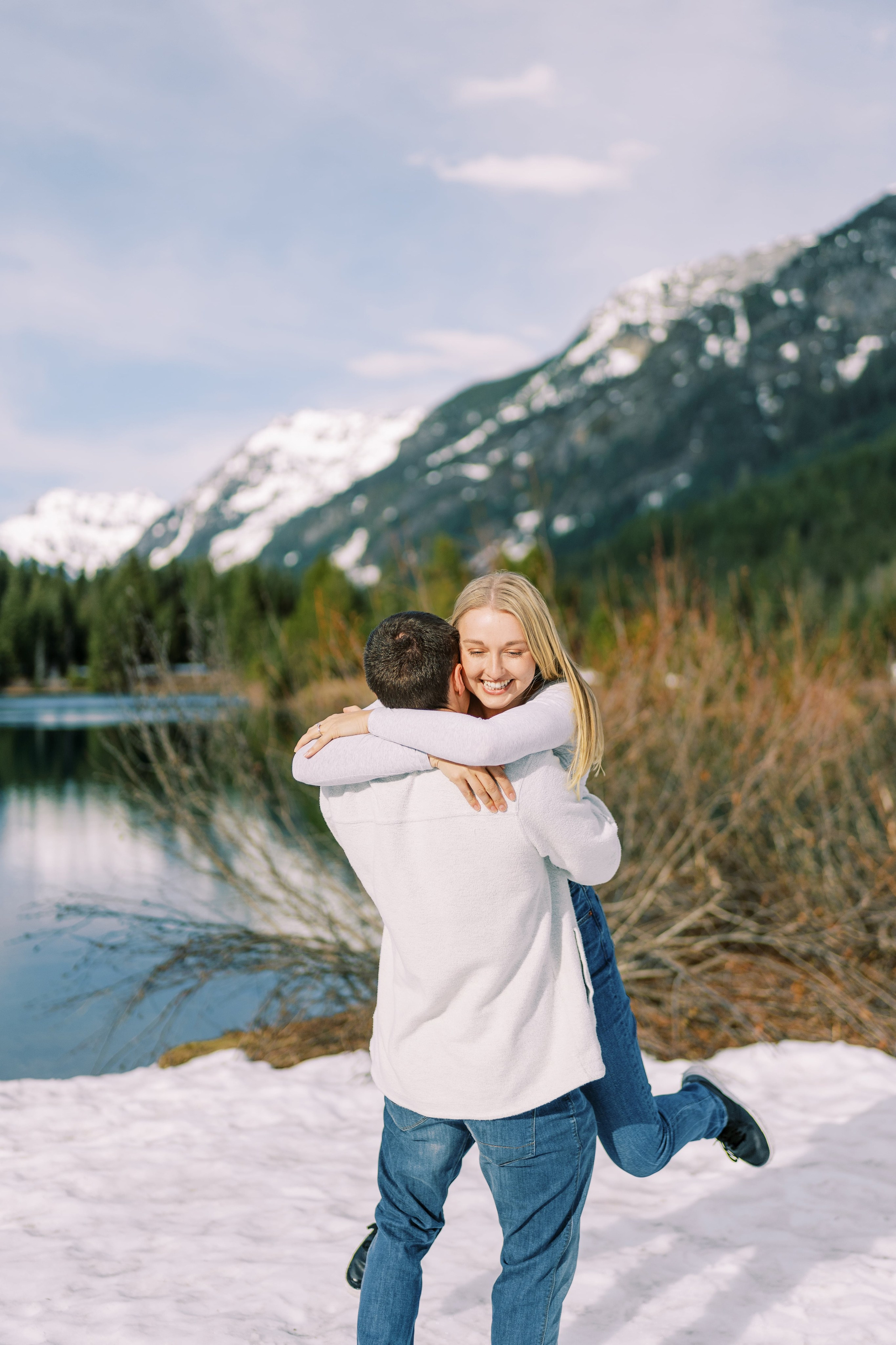 Engagement photo shoot Caitlyn & Riley / April 2024. Gold Creek Pond, WA. EVAN ARISTOV WEDDING PHOTOGRAPHY — Seattle Wedding Photographer
