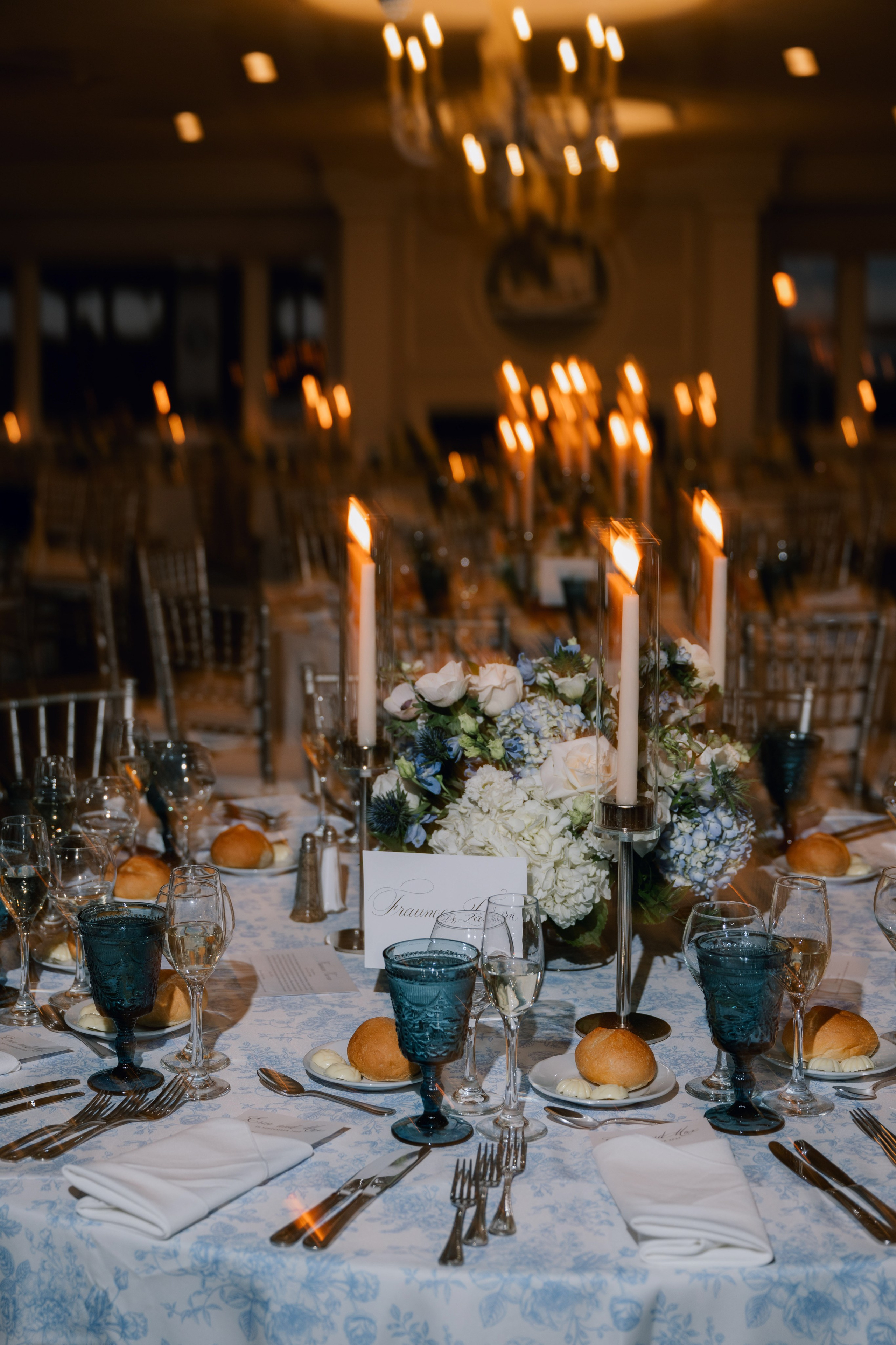 a table with a white table cloth