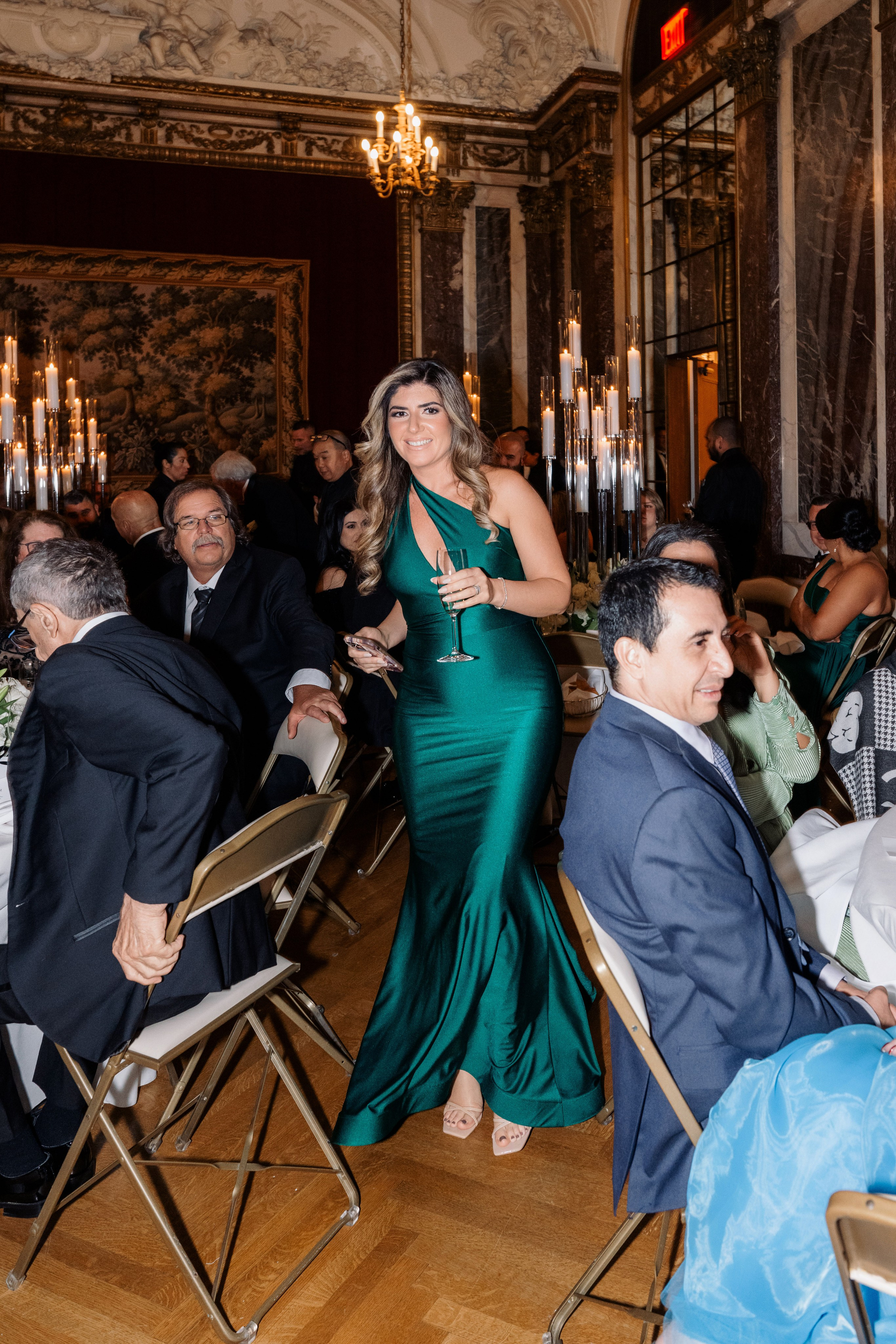 a woman in a green dress