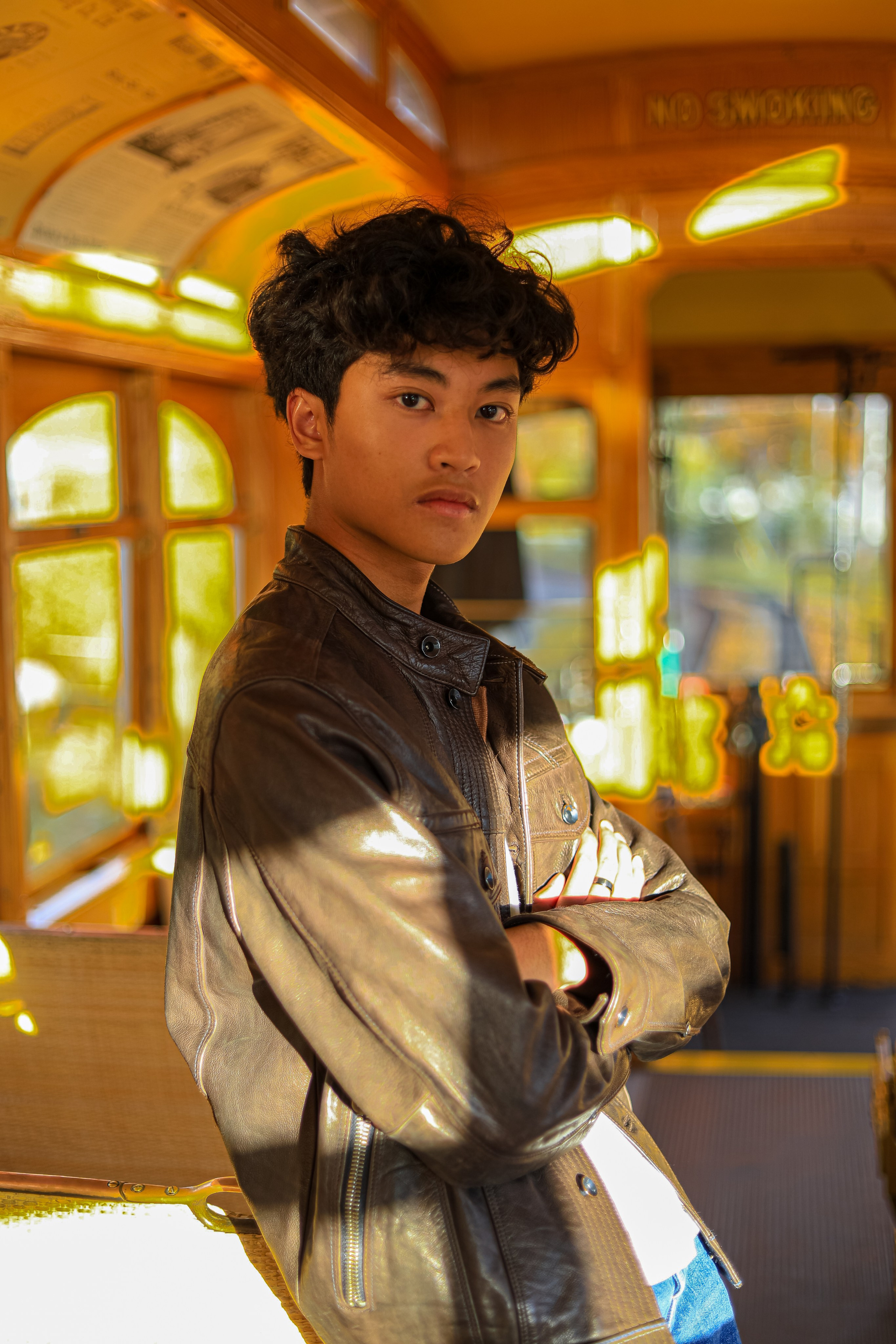 Anzel’s Timeless Elegance in a Retro Tram Photoshoot. ProFly.club — Professional aerial filming in Calgary