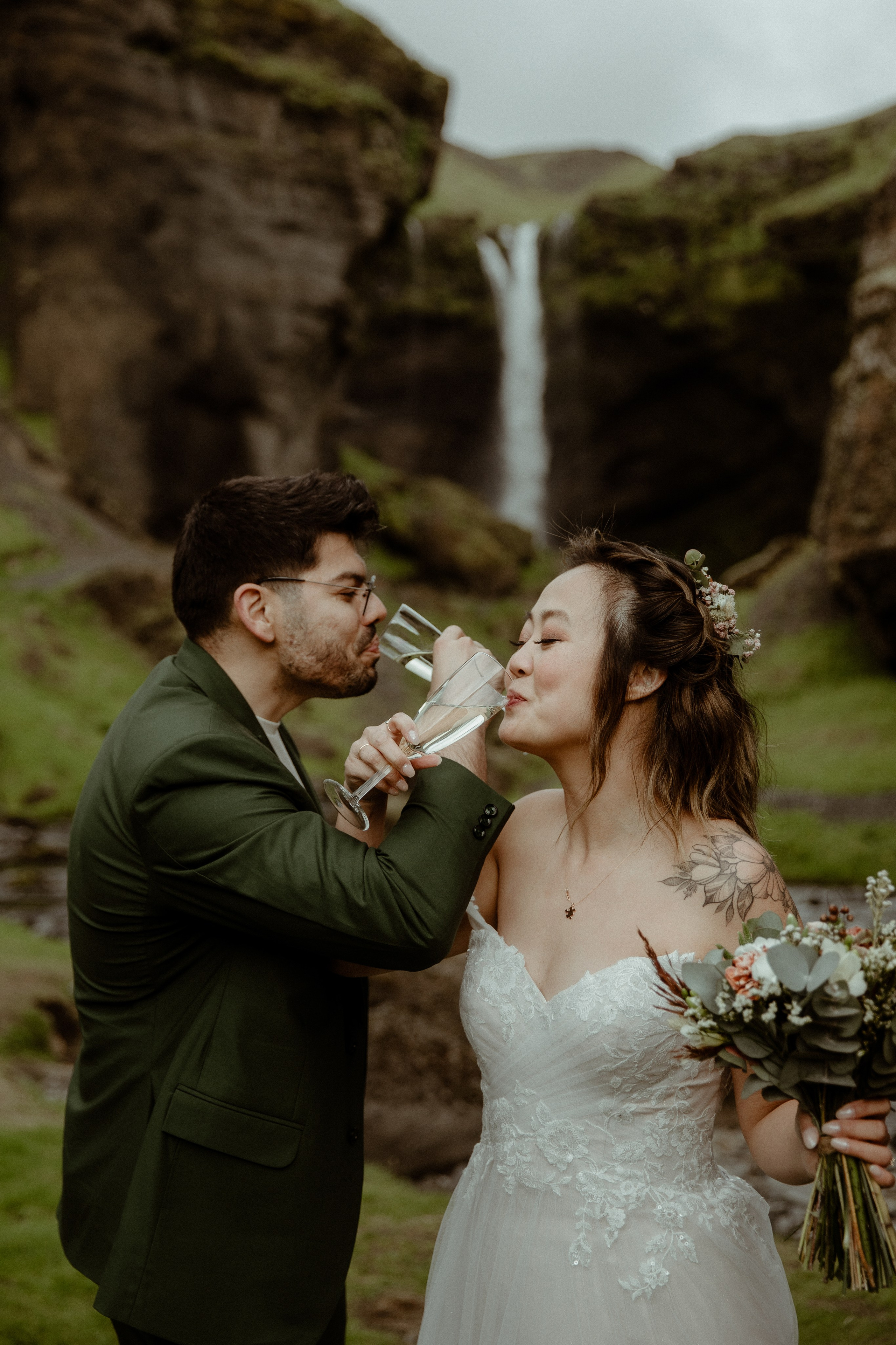 Elopement at Kvernufoss Waterfall. Iceland elopement photographer & videographer