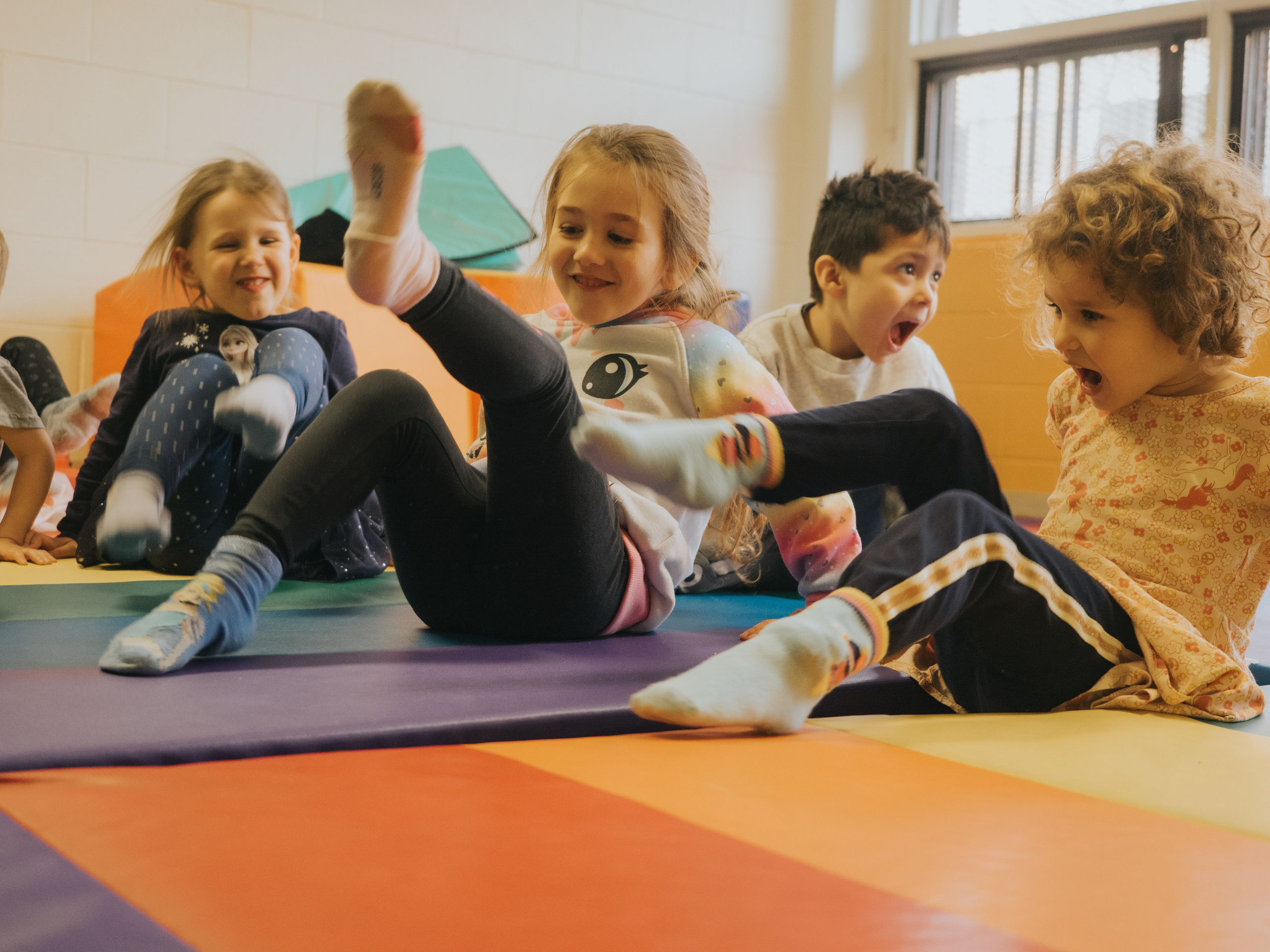 Children slamming feet on ground.
