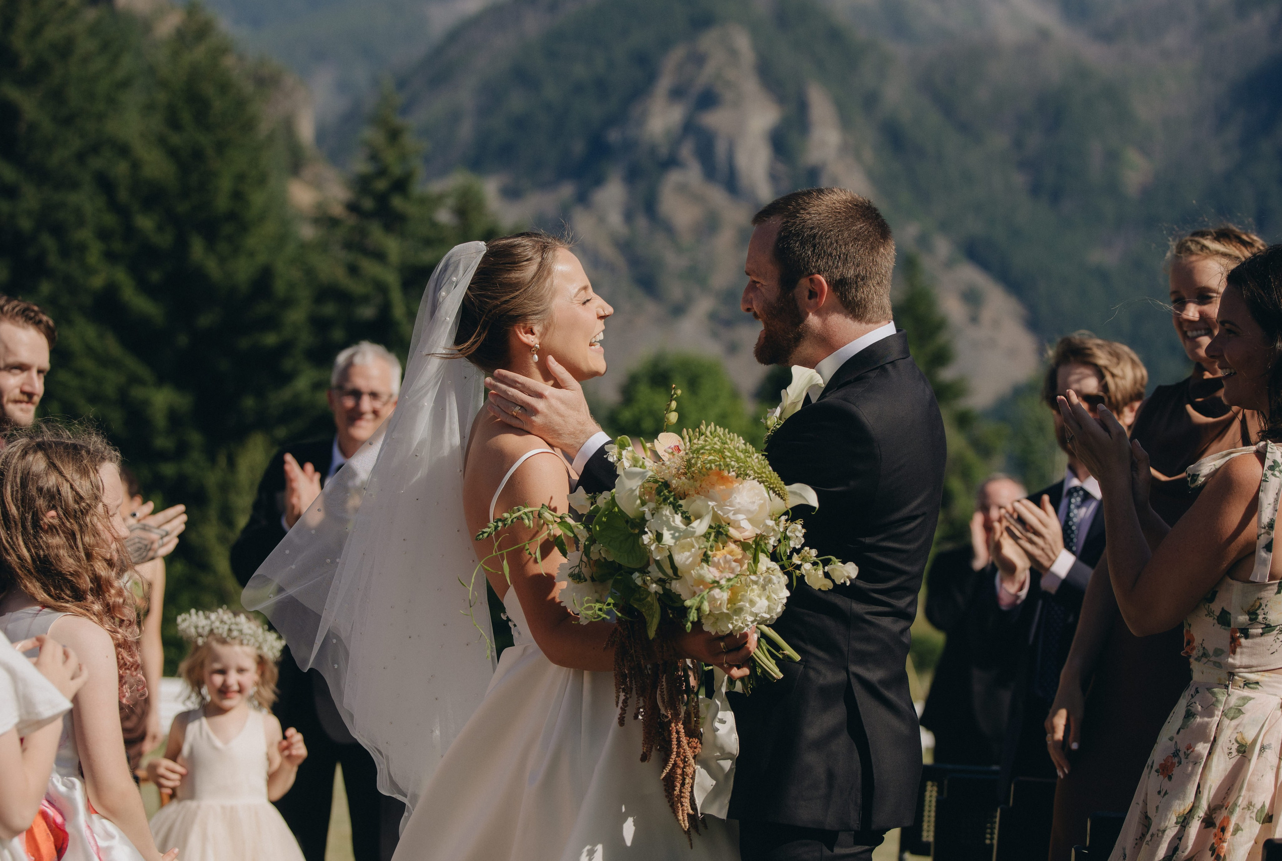 Wedding ceremony at Wind Mountain Ranch in the Columbia River Gorge