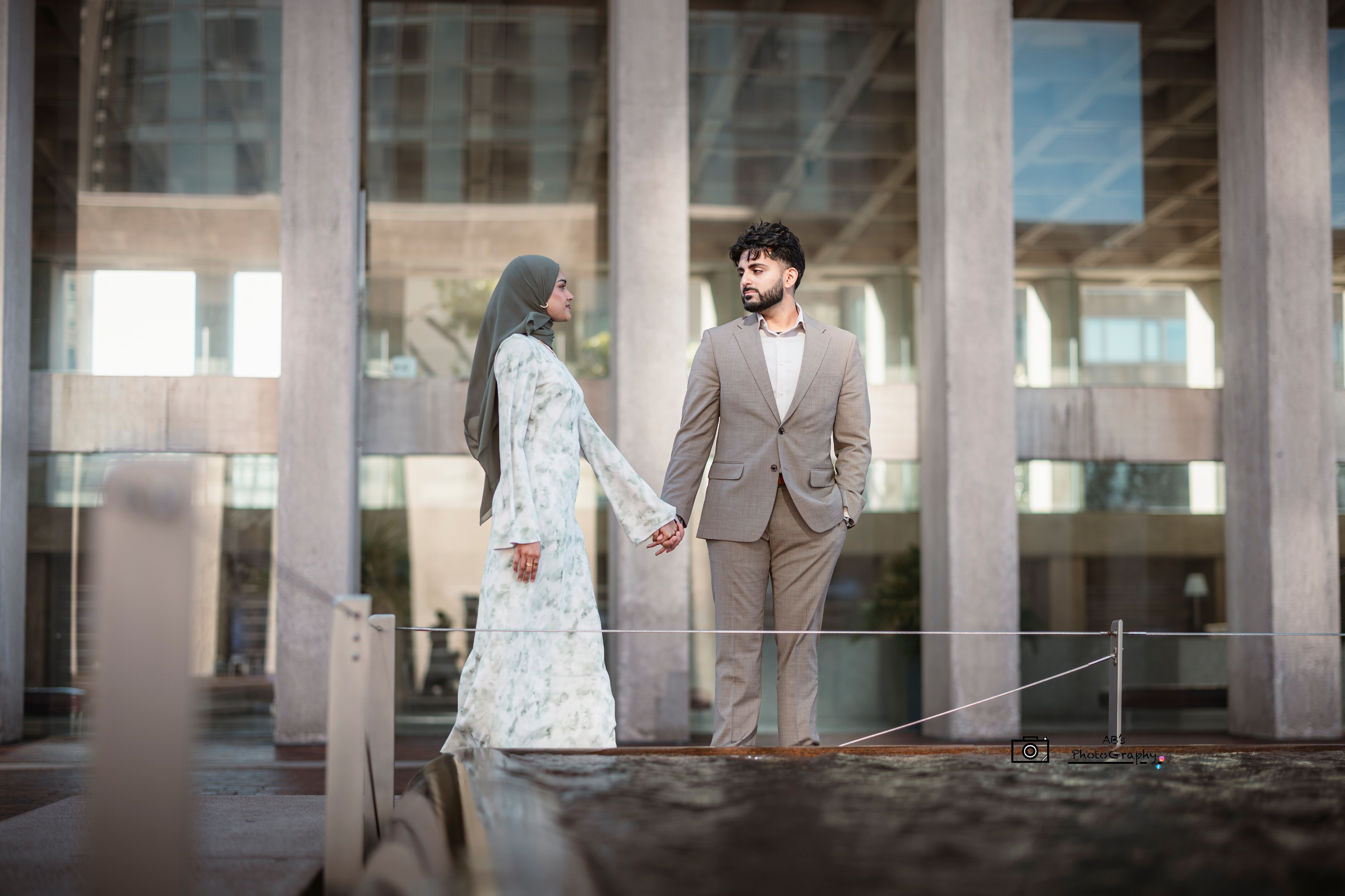 Pre-wedding photoshoot with city skyline in Boston