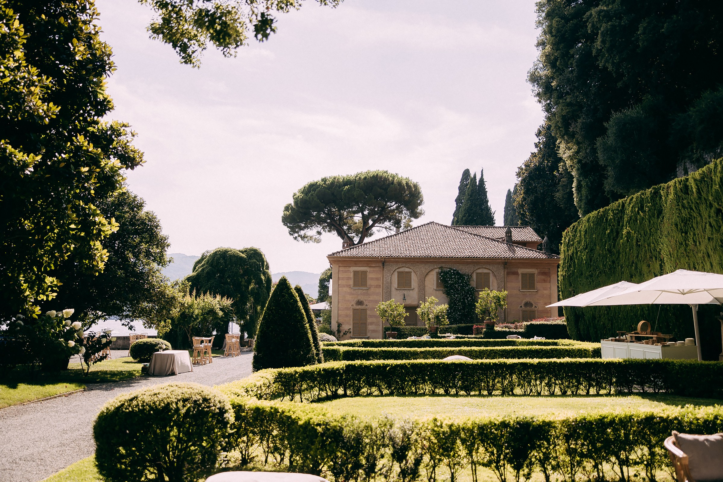 A lush garden featuring a vibrant lawn surrounded by tall, leafy trees, creating a serene outdoor space.