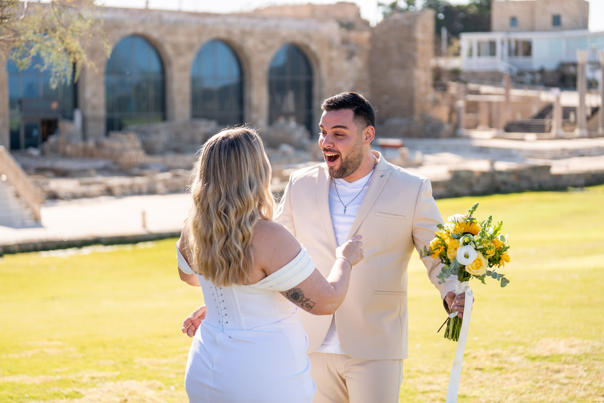 Natanel reacts as he sees Yael during their first look