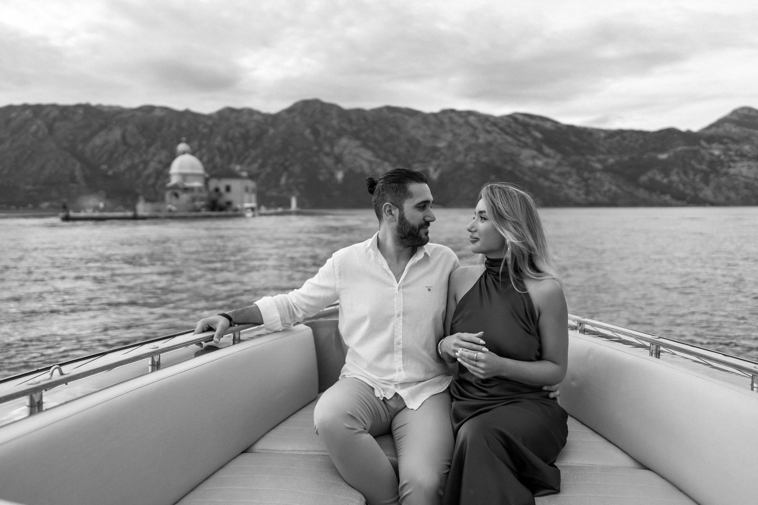 Proposal in the boat in Perast in Montenegro