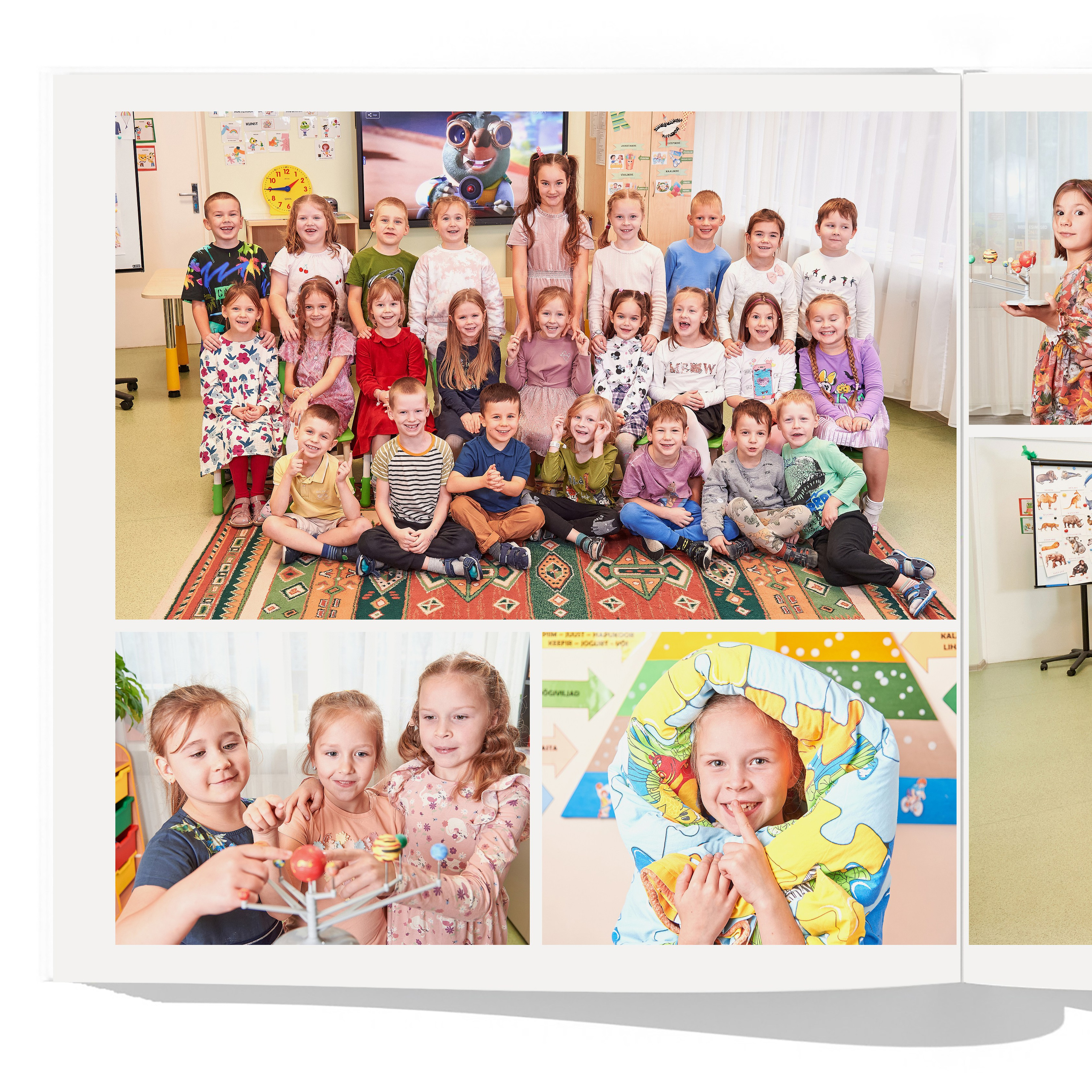 Разворот с фотографиями друзей и группового фото