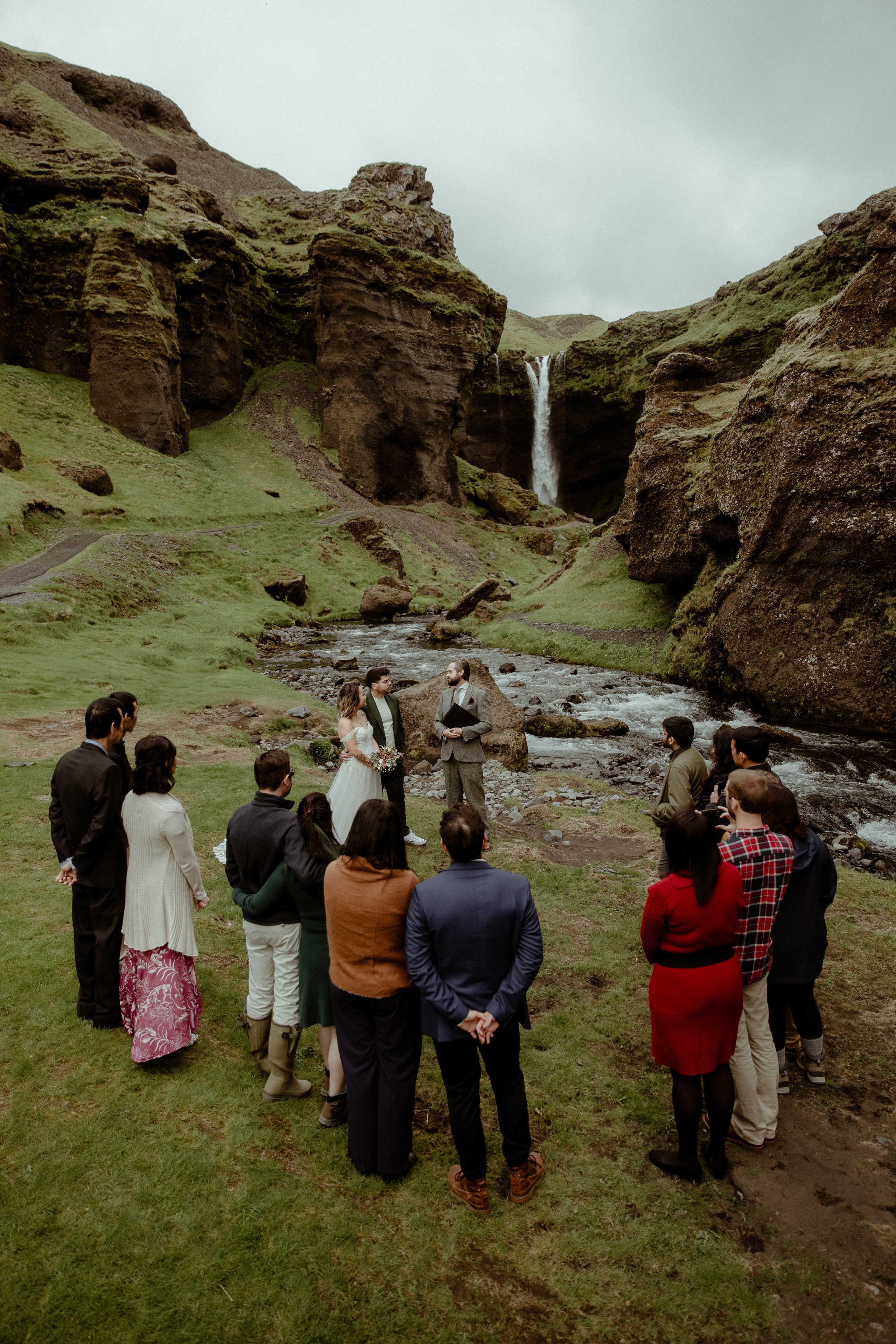 Elopement at Kvernufoss Waterfall. Iceland elopement photographer & videographer