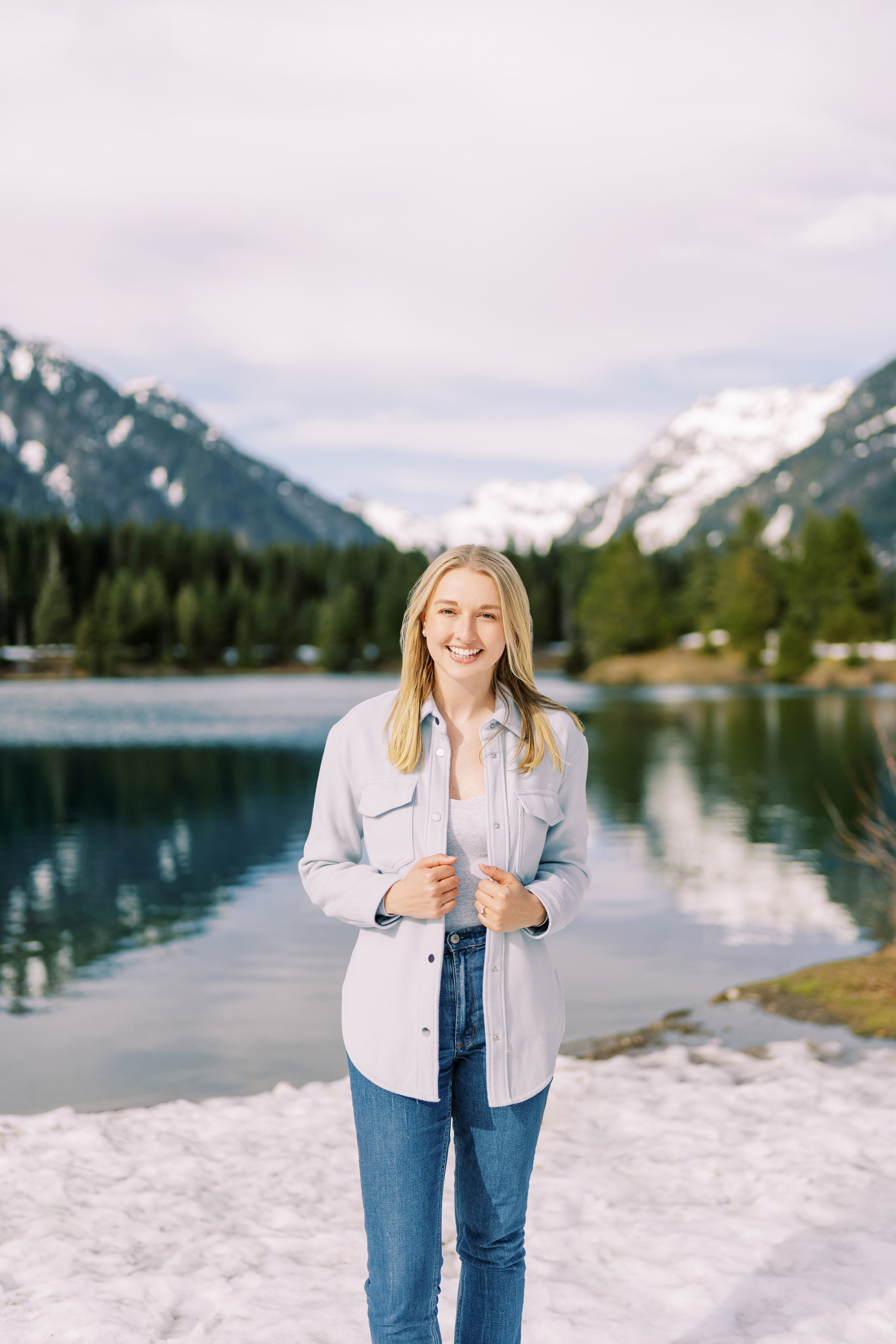 Engagement photo shoot Caitlyn & Riley / April 2024. Gold Creek Pond, WA. EVAN ARISTOV WEDDING PHOTOGRAPHY — Seattle Wedding Photographer