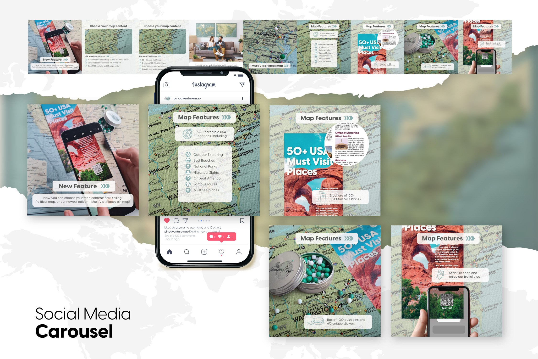 Ad Campaign for new Pin Adventure Map product launching. ContentLab — visual content for your business
