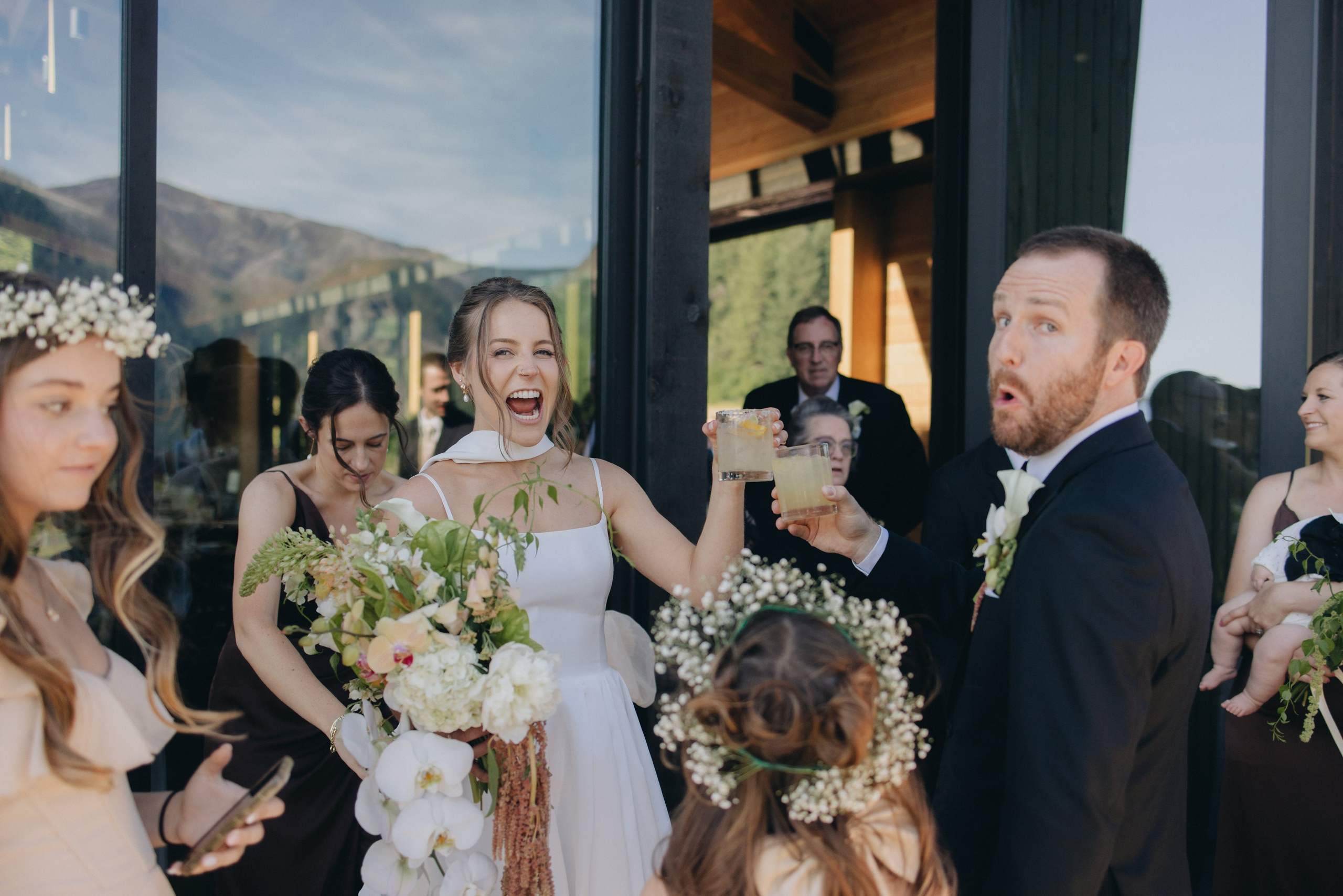 Candid guest moments during a Wind Mountain Ranch wedding