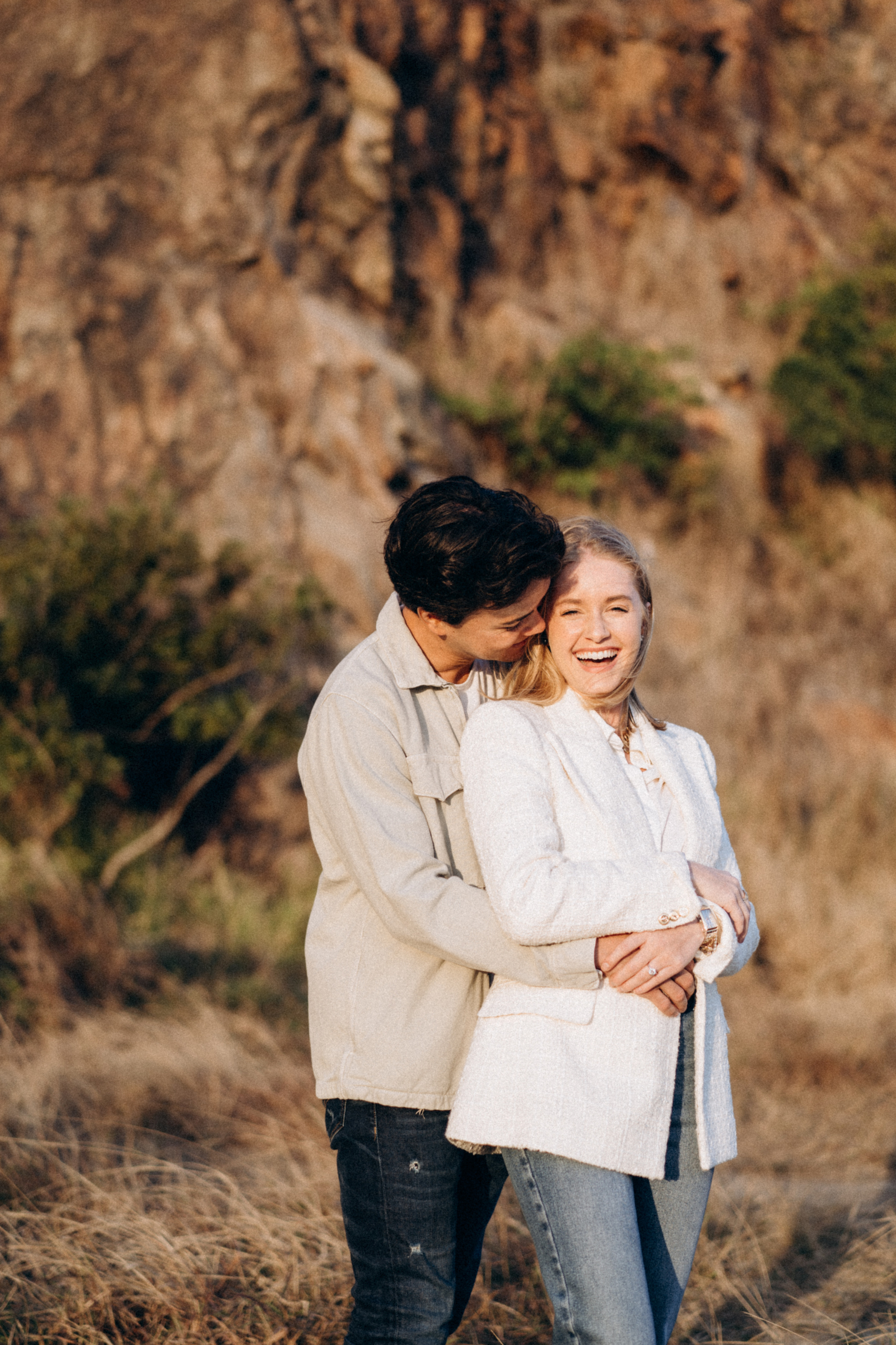 Golden Hour Romance: Hong Kong Mountain Field Engagement. Evgeniia Pavlova Photography