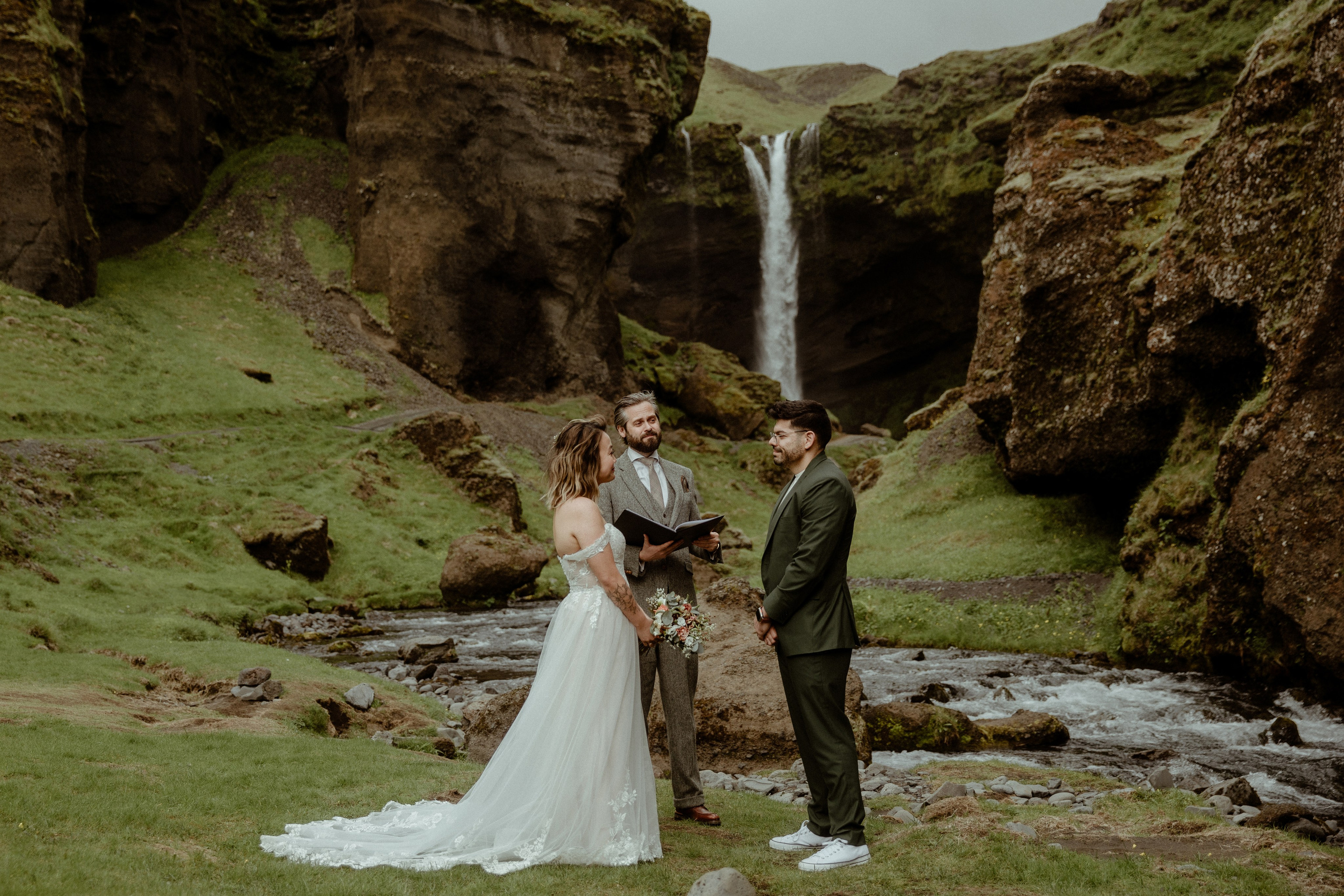 Elopement at Kvernufoss Waterfall. Iceland elopement photographer & videographer
