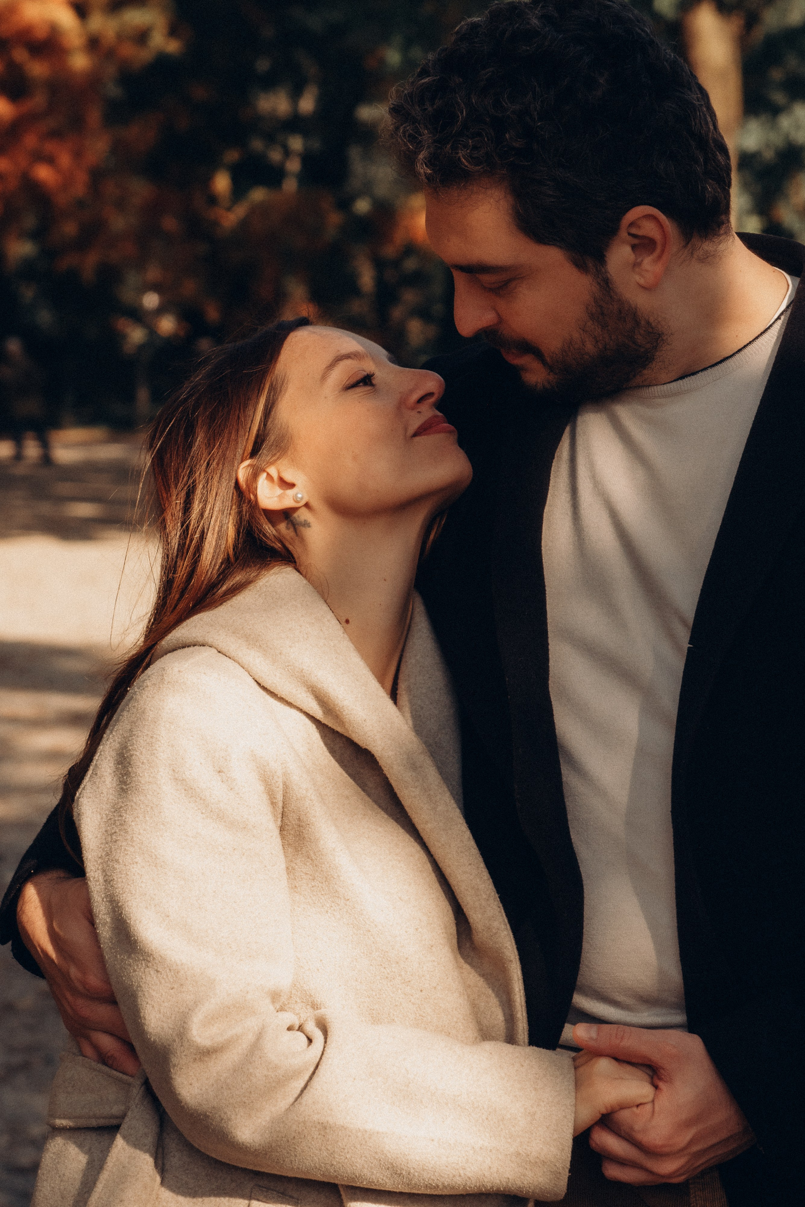 Hugs of engaged people. Honeymoon in Milan. Private photos