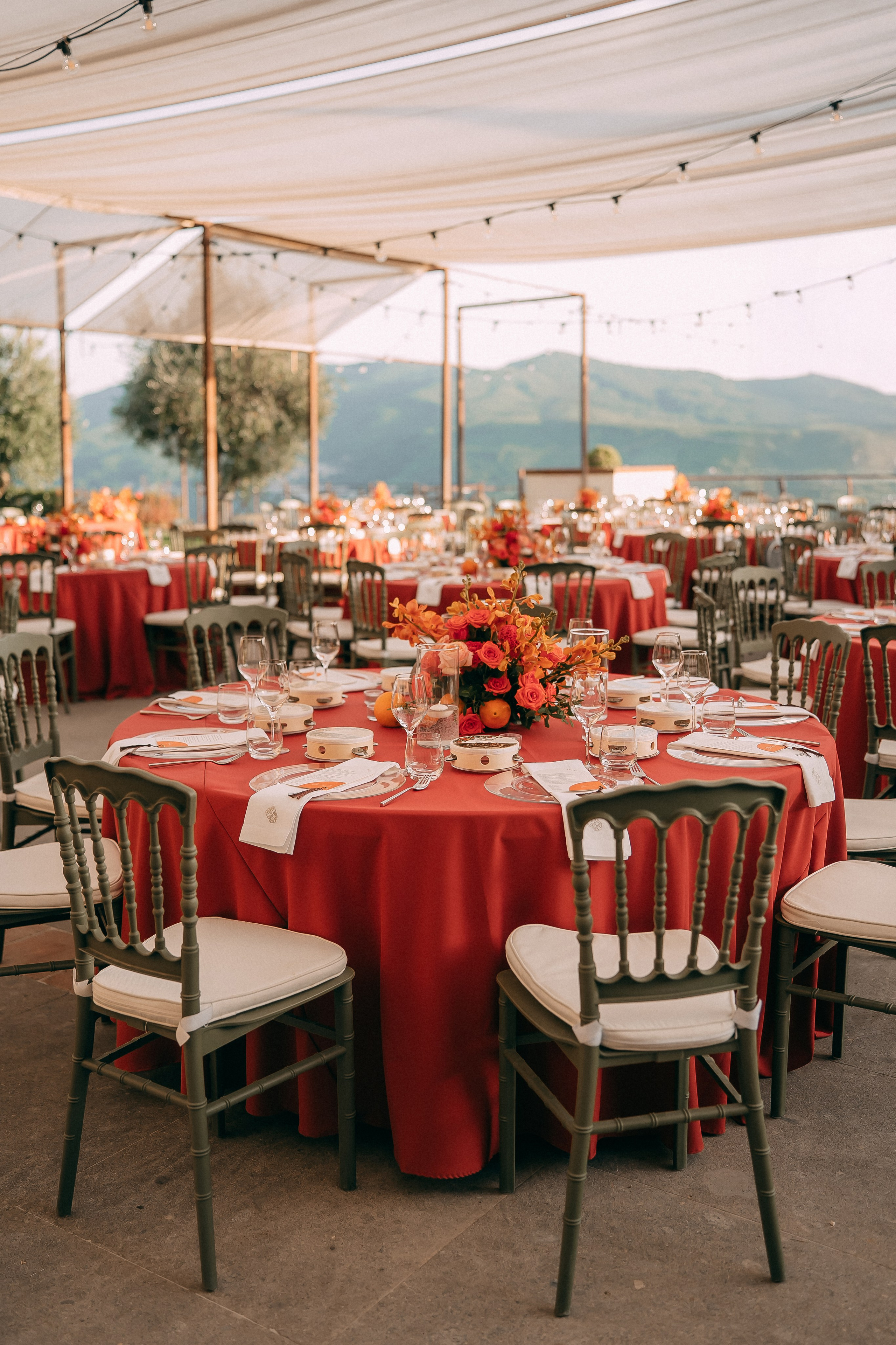 Marquee reception overlooking the hills at the castle in Cilento