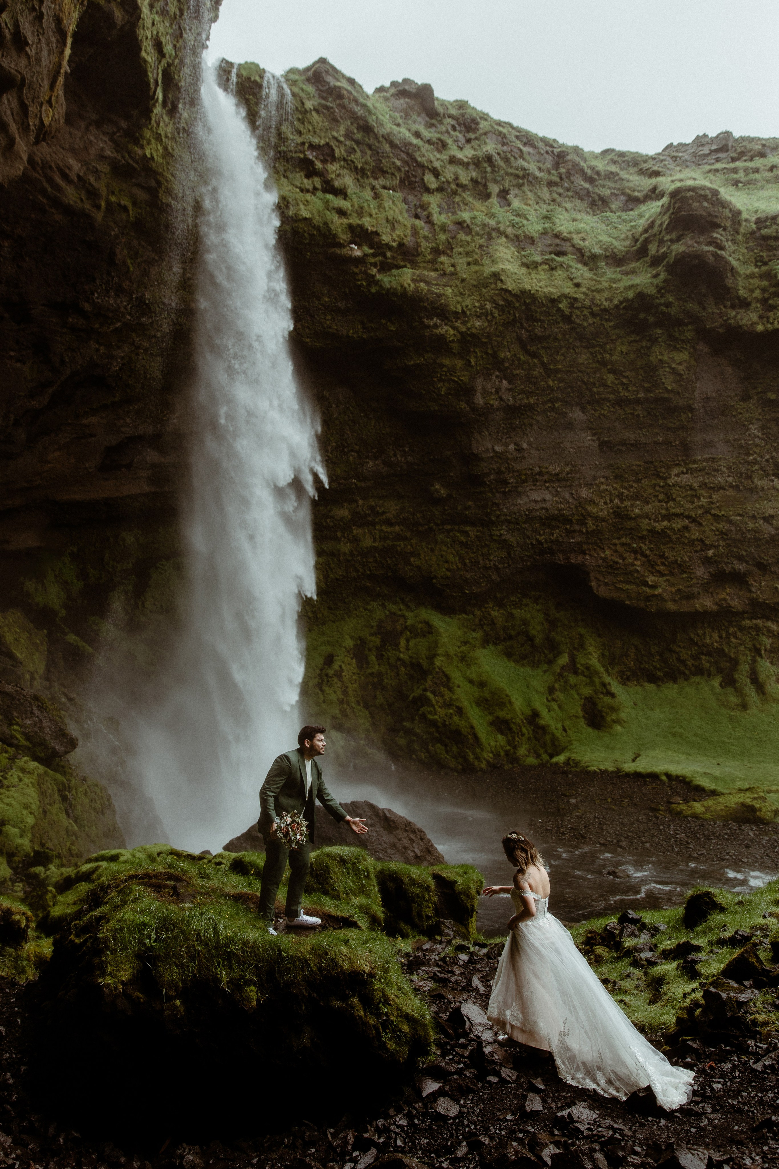 Elopement at Kvernufoss Waterfall. Iceland elopement photographer & videographer