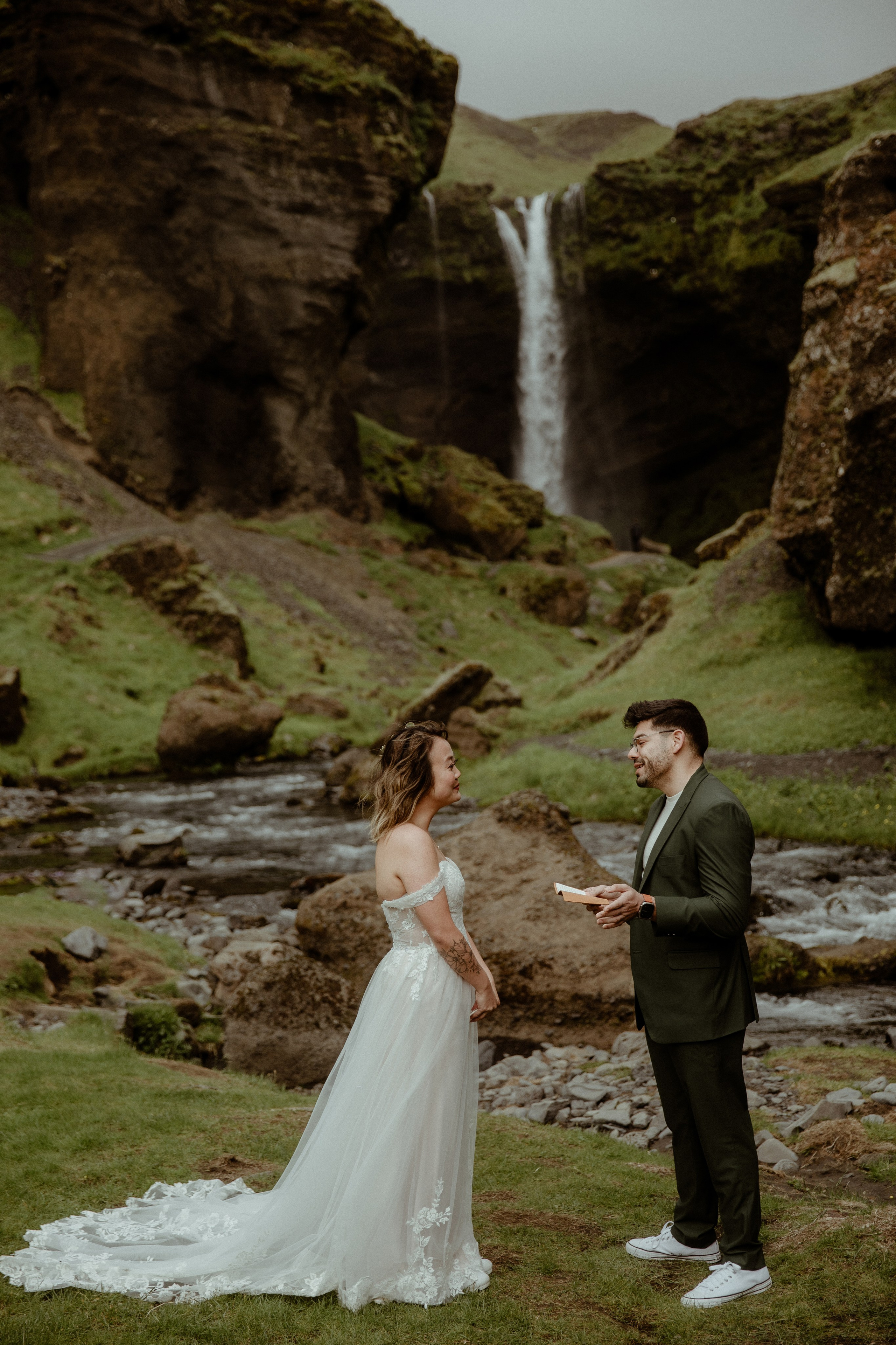 Elopement at Kvernufoss Waterfall. Iceland elopement photographer & videographer