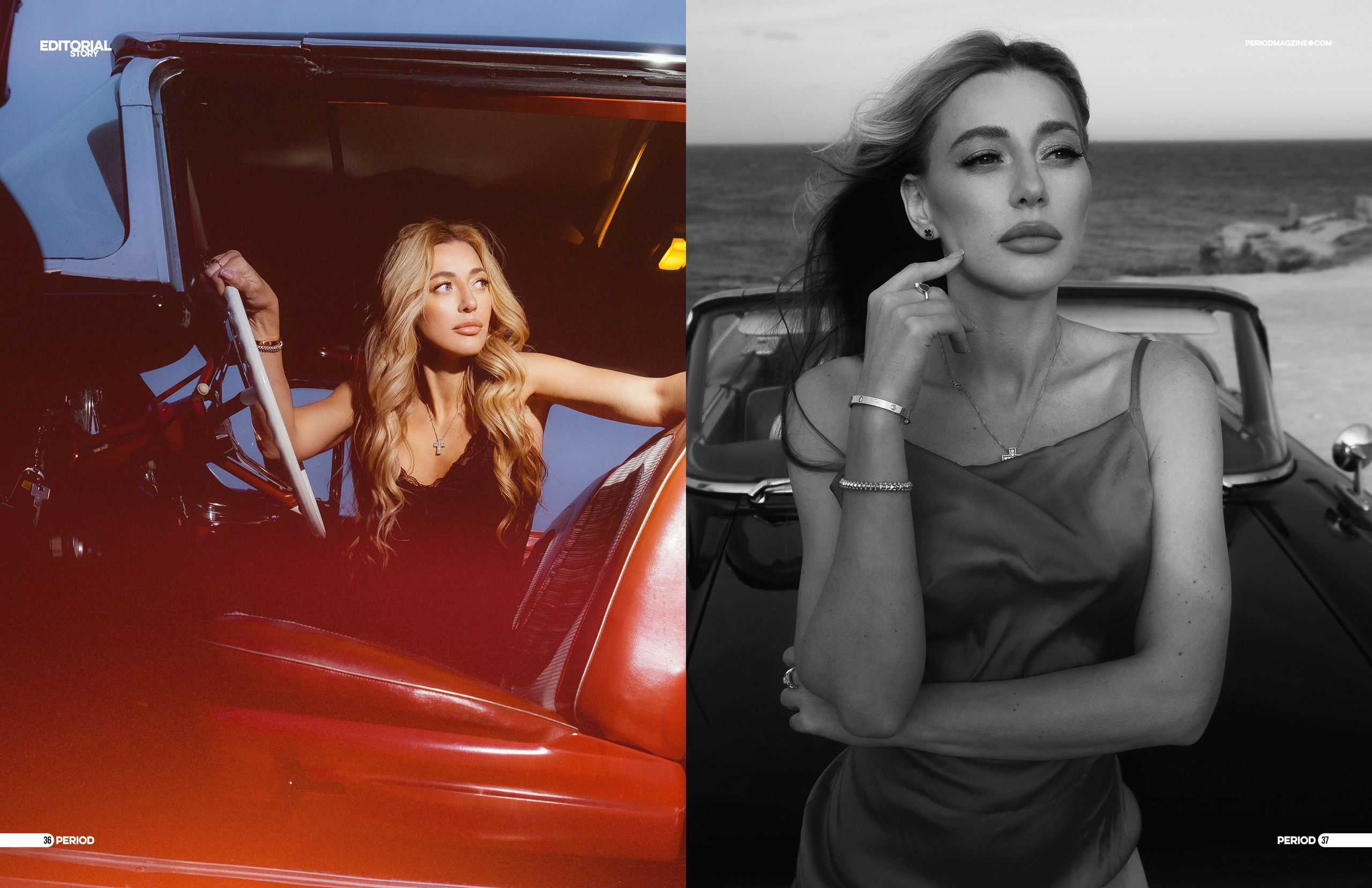 Элегантная съемка у моря с ретро автомобилем в Торревьехе, Аликанте