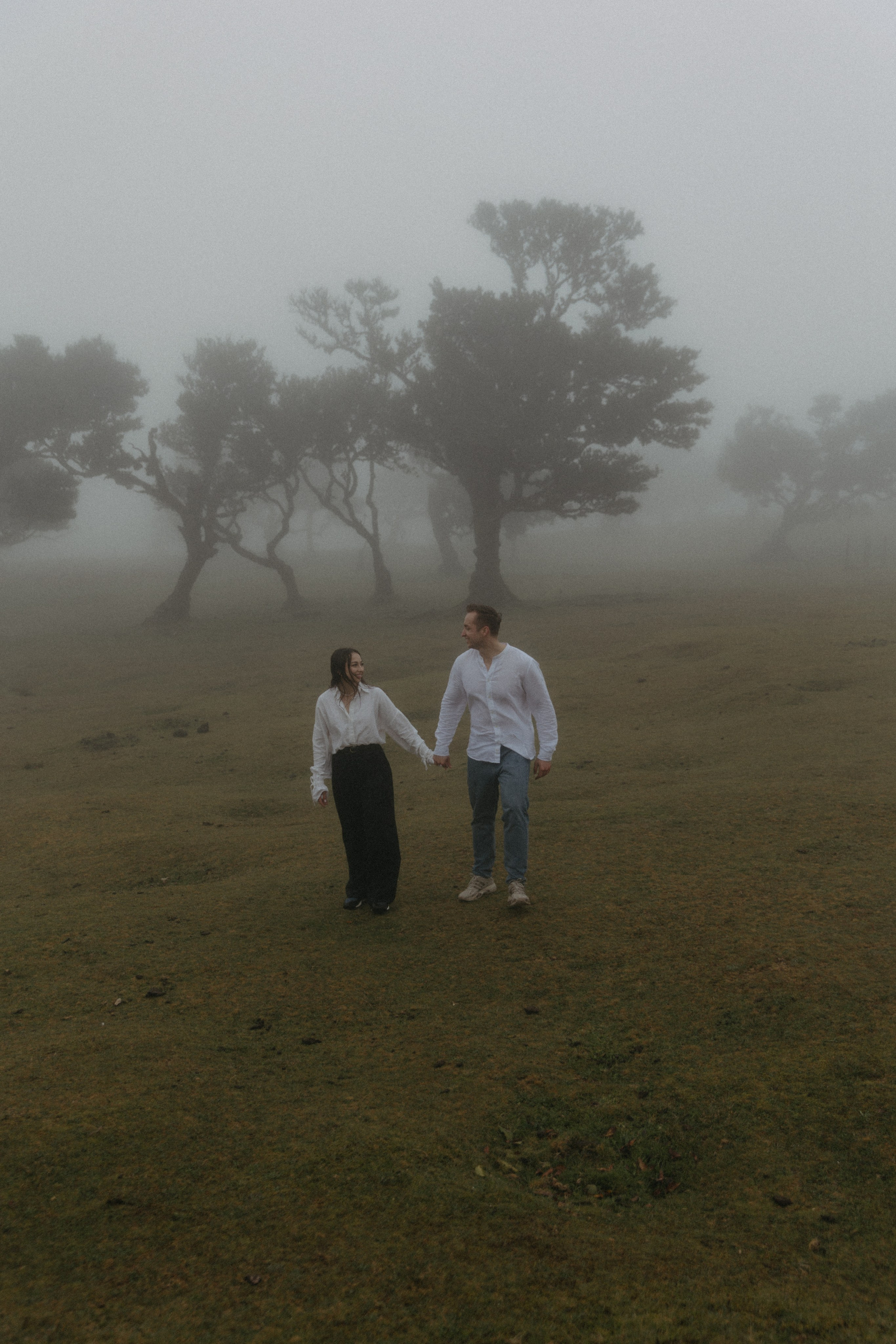 Romantic couple session in the misty Fanal Forest