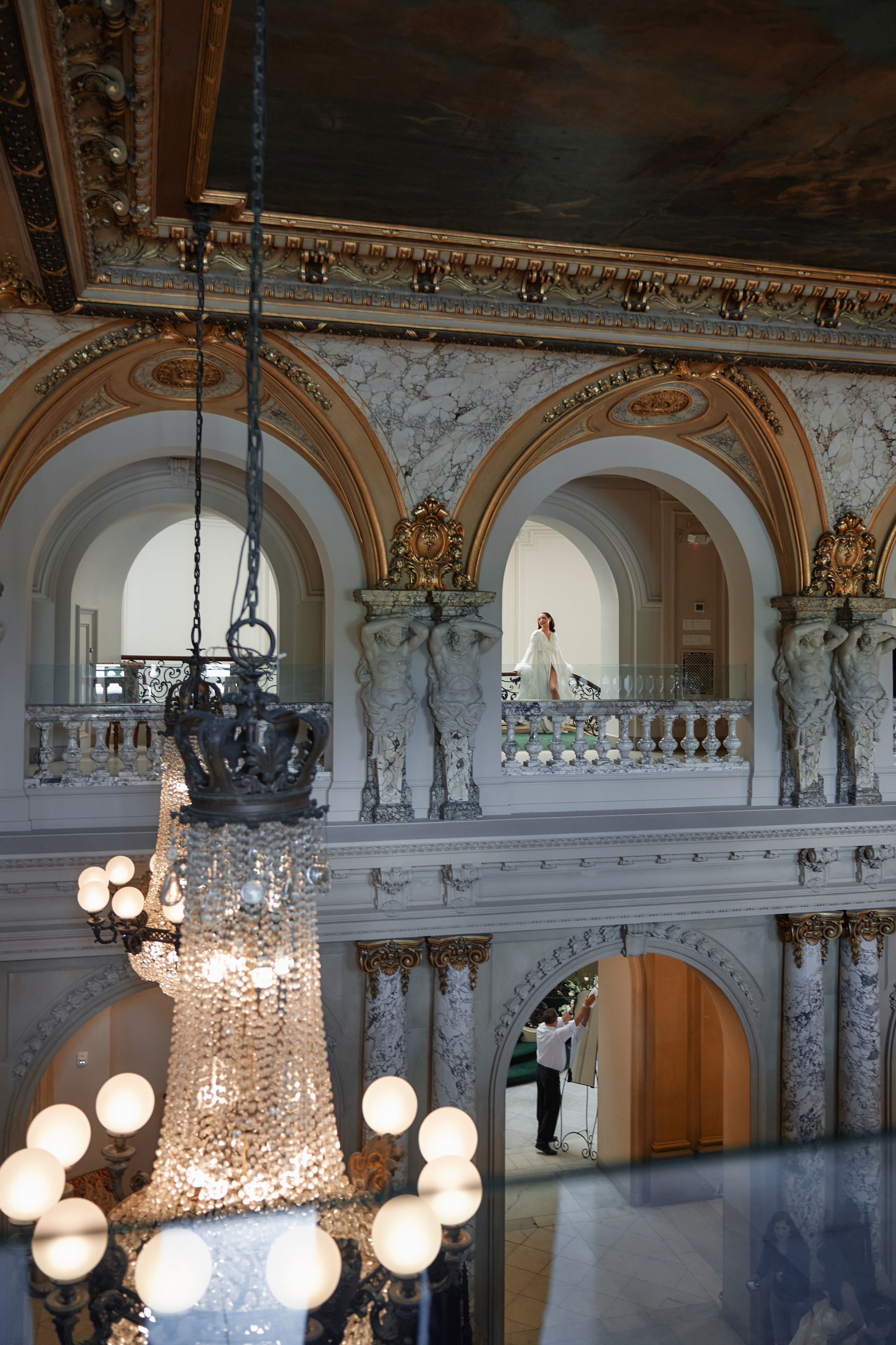 Luxury wedding venue interior with chandelier and elegant architectural details in New York