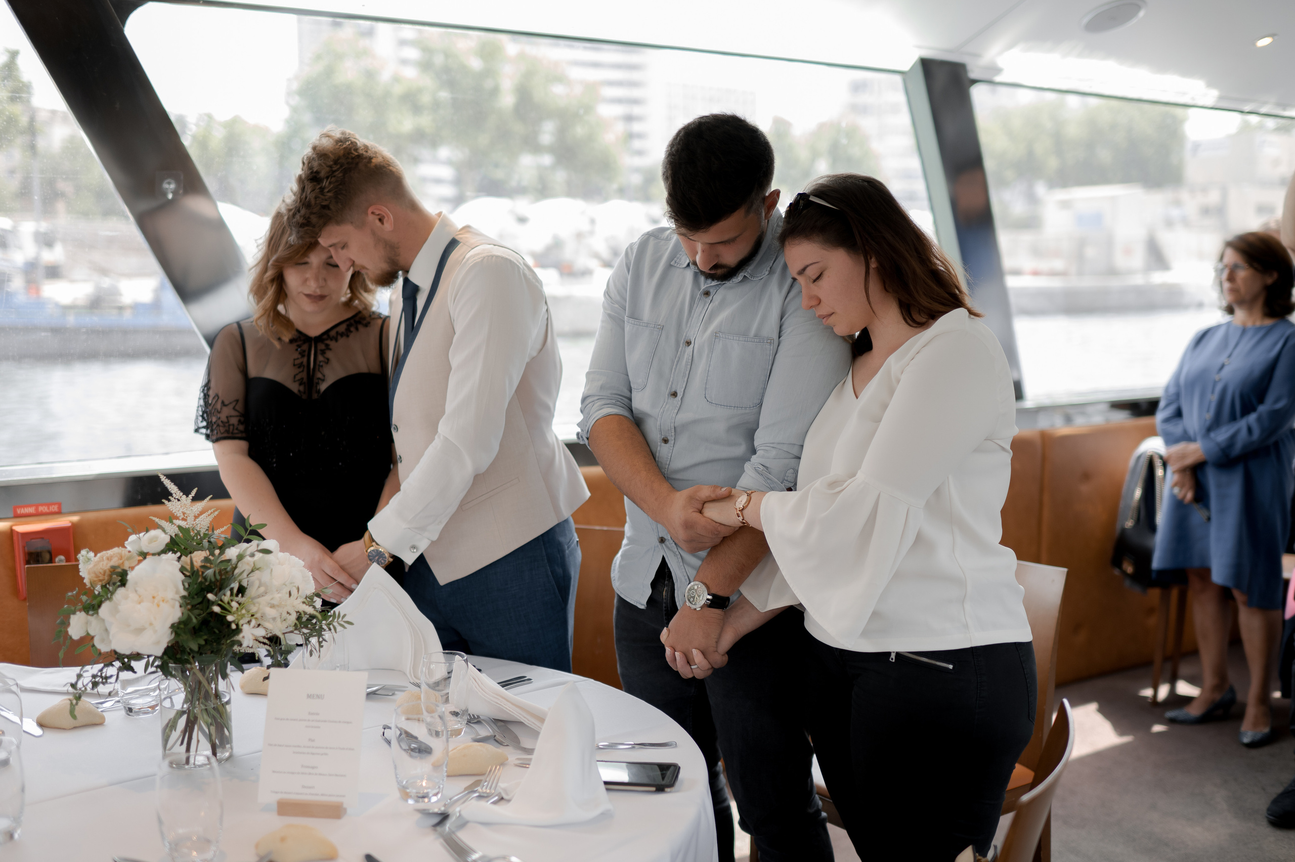 Romantic wedding on the Seine in Paris, featuring an ASOS wedding dress. Budget-friendly wedding in Paris and low-cost photographer. Destination wedding in Paris.