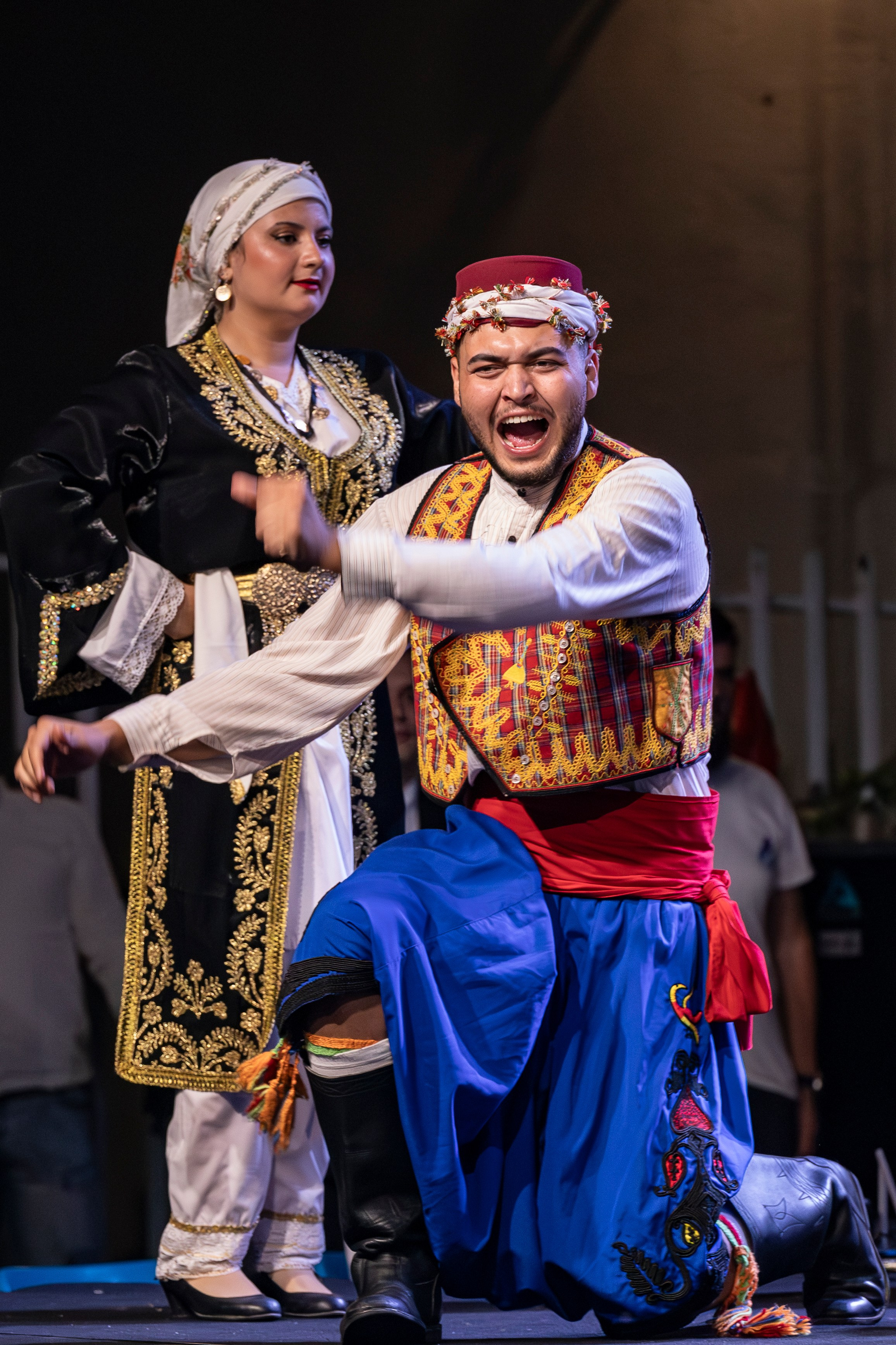 Tradicionalni folklorni ansambli izvode plesove i pjesme na Internacionalnom festivalu folklora u Sarajevu, prikazujući bogatstvo narodnih nošnji i kulturnih izraza iz različitih zemalja.