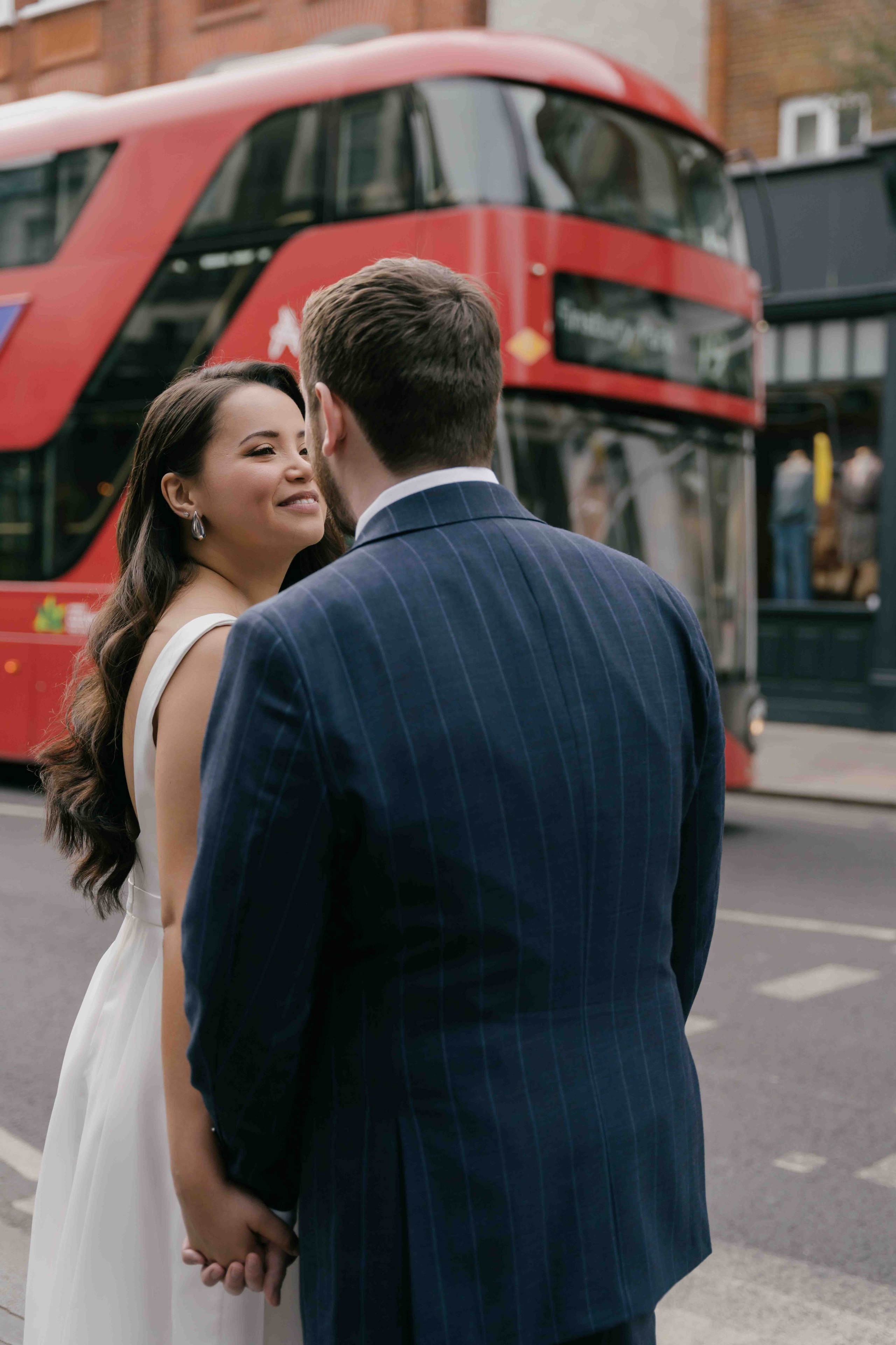 Close-up wedding portrait of bride and groom, emotional connection, natural light London wedding photography