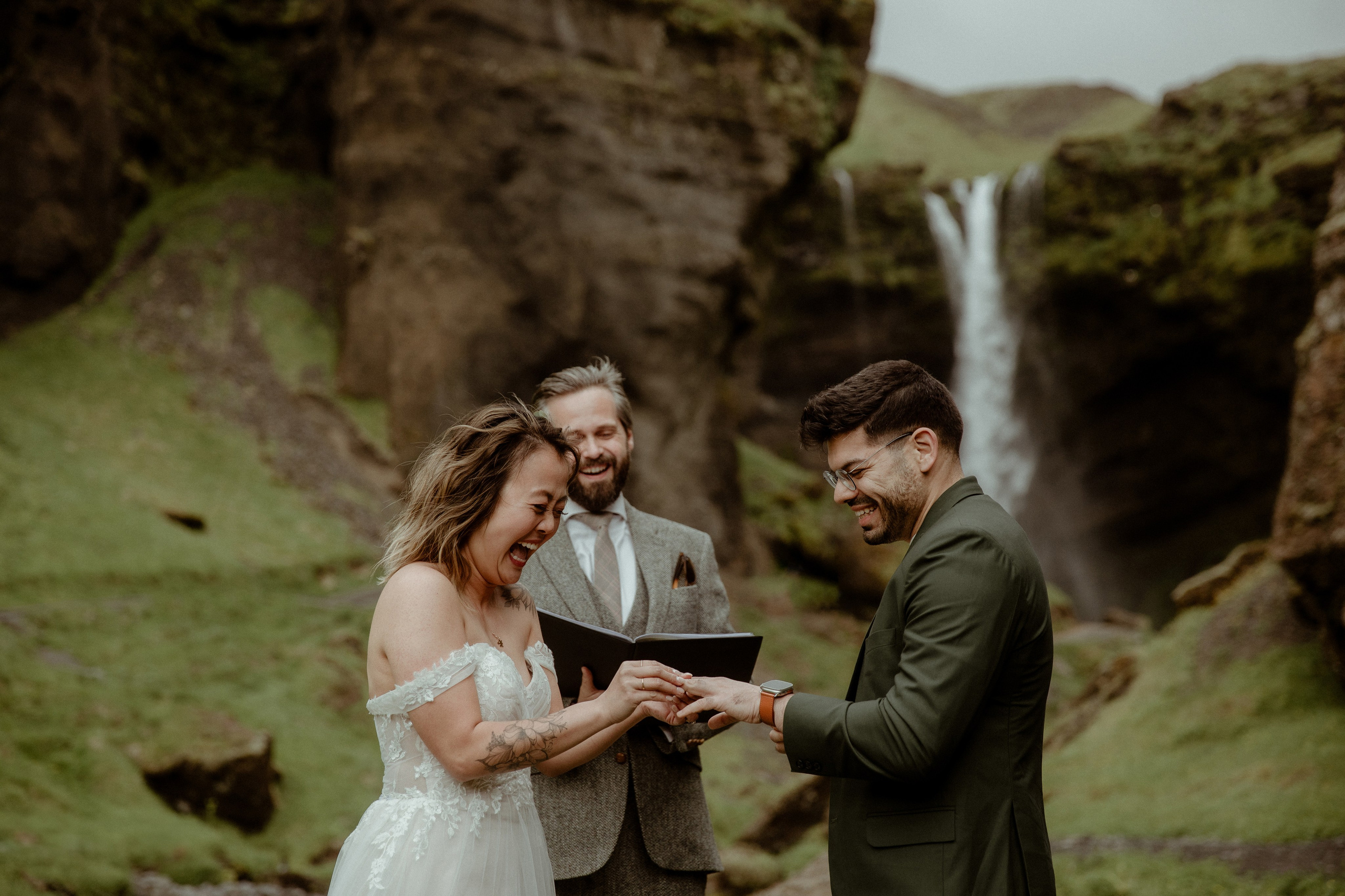 Elopement at Kvernufoss Waterfall. Iceland elopement photographer & videographer