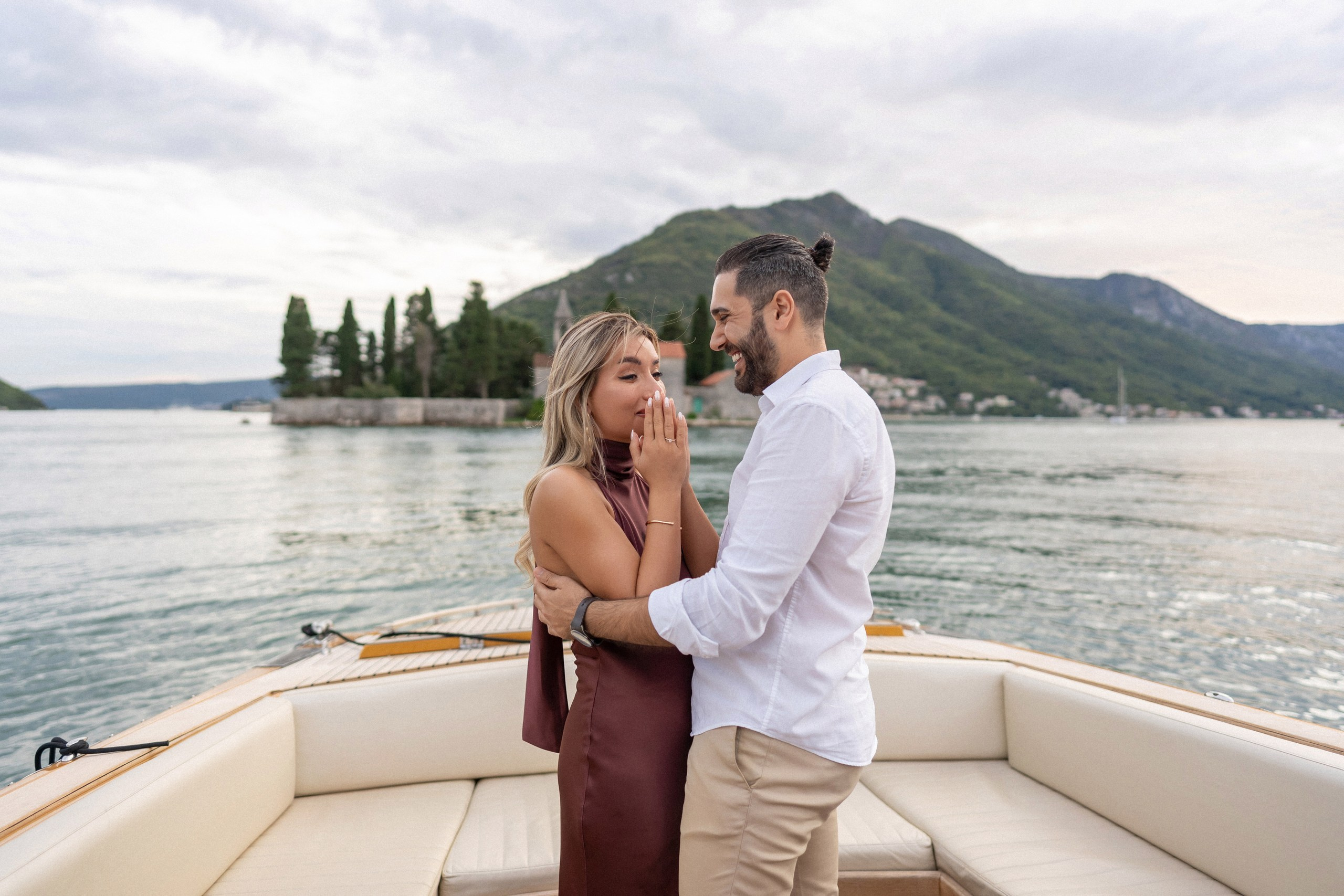 Proposal in the boat in Perast in Montenegro
