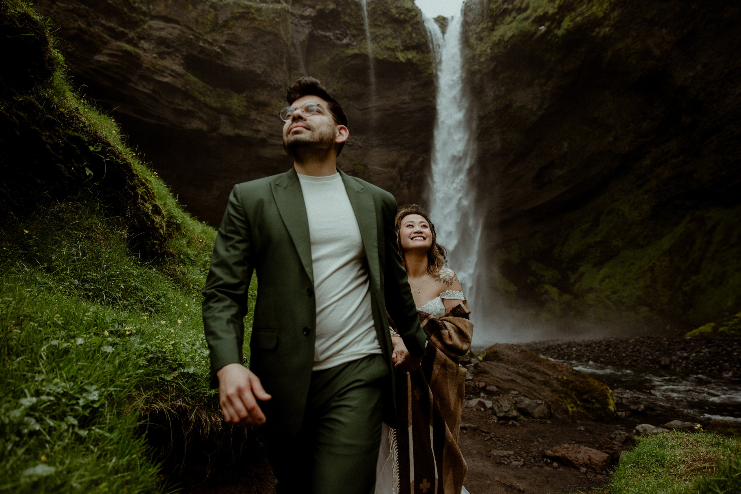 Elopement at Kvernufoss Waterfall. Iceland elopement photographer & videographer