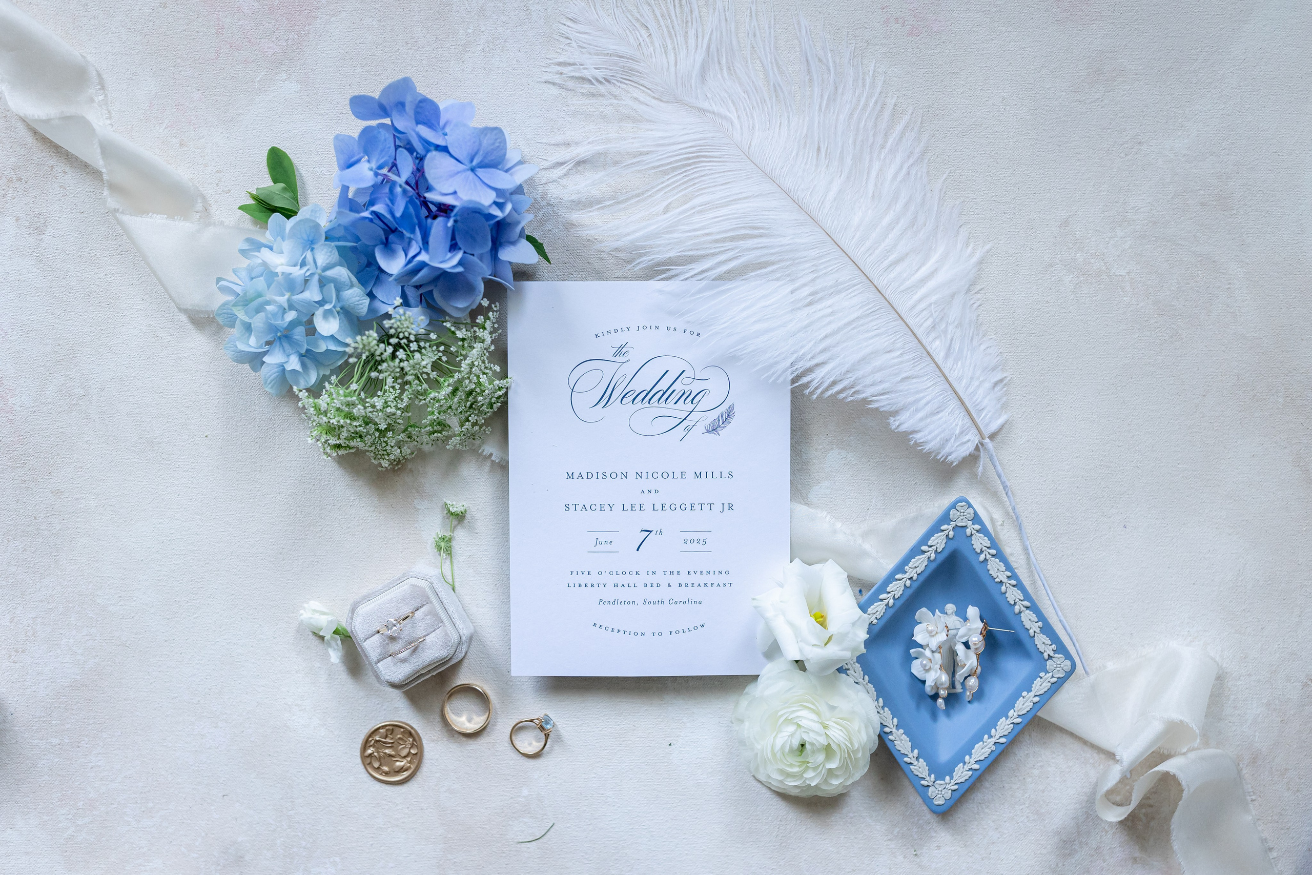 Blue wedding of Stacey and Madison at Liberty Hall Bed & Breakfast located in Traveler’s Rest SC. Wedding and portrait photography in Greenville SC