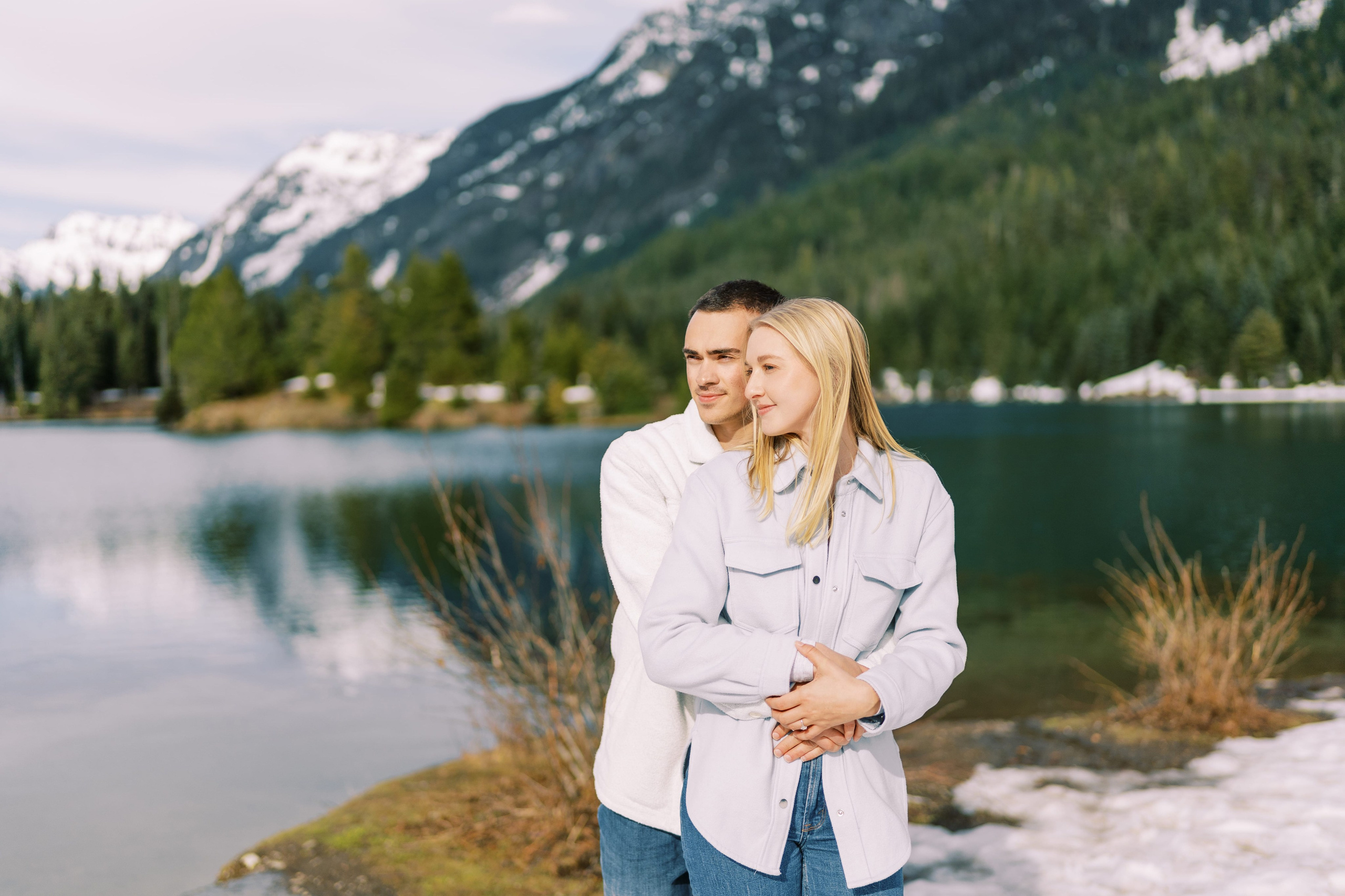 Engagement photo shoot Caitlyn & Riley / April 2024. Gold Creek Pond, WA. EVAN ARISTOV WEDDING PHOTOGRAPHY — Seattle Wedding Photographer
