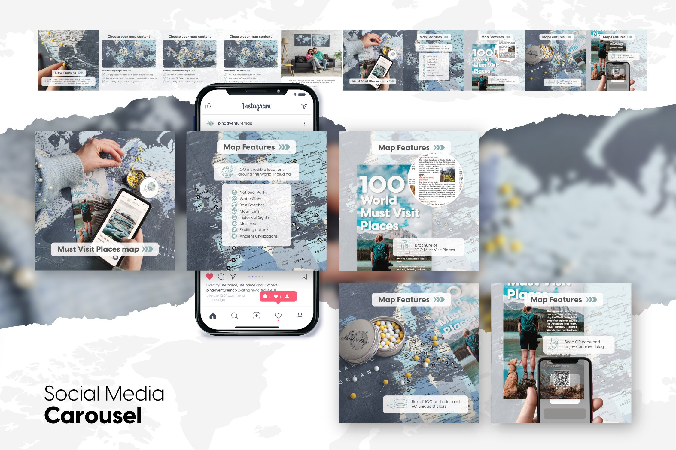 Ad Campaign for new Pin Adventure Map product launching. ContentLab — visual content for your business