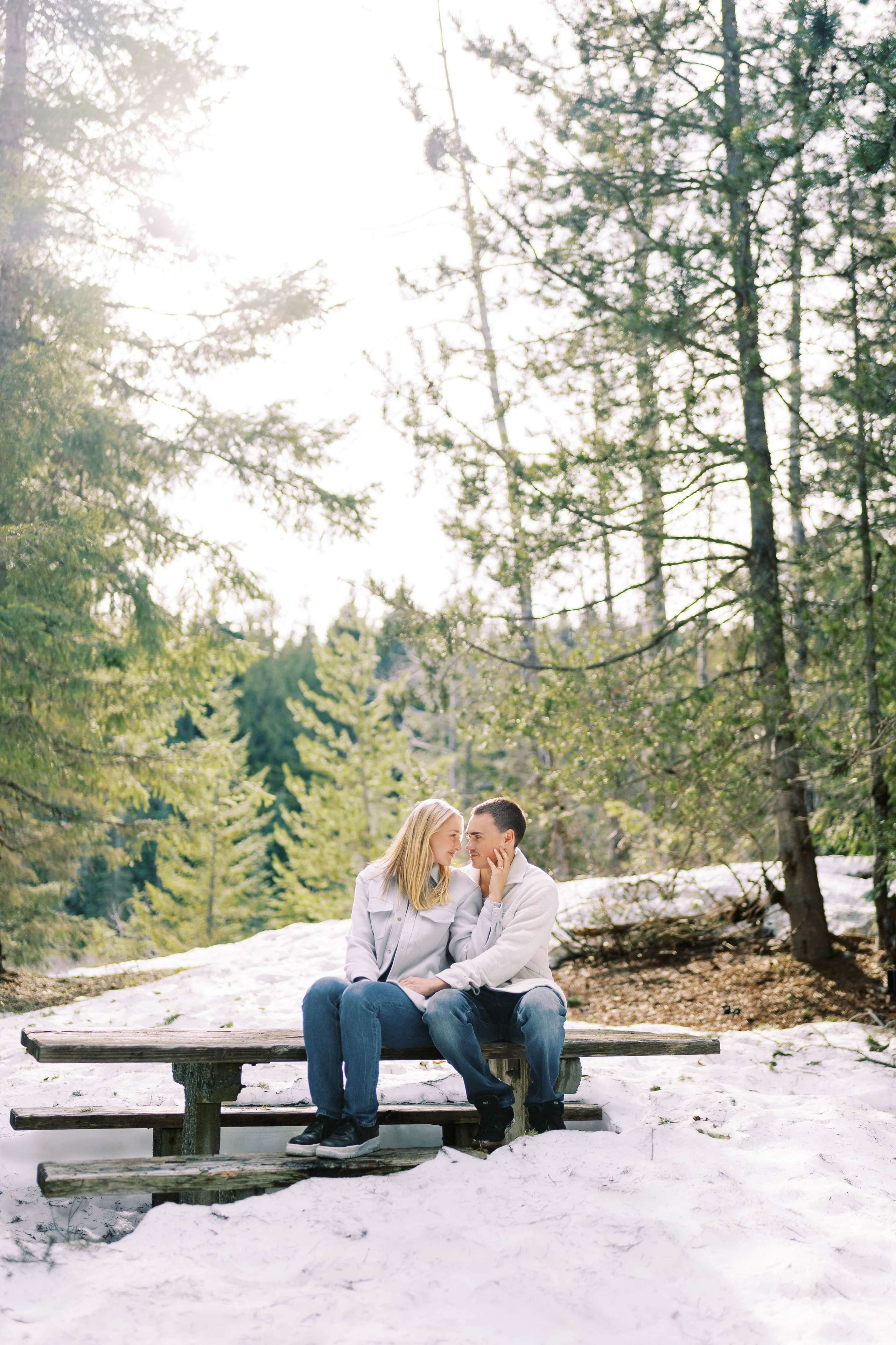 Engagement photo shoot Caitlyn & Riley / April 2024. Gold Creek Pond, WA. EVAN ARISTOV WEDDING PHOTOGRAPHY — Seattle Wedding Photographer