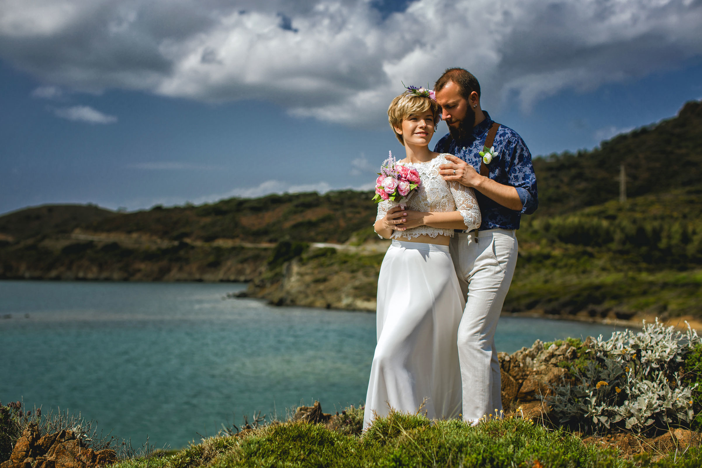 Outdoor wedding photo session on the wild rocky beaches of Amazon. Julia Ganch I Fashion Wedding Photography I Cappadocia Turkey