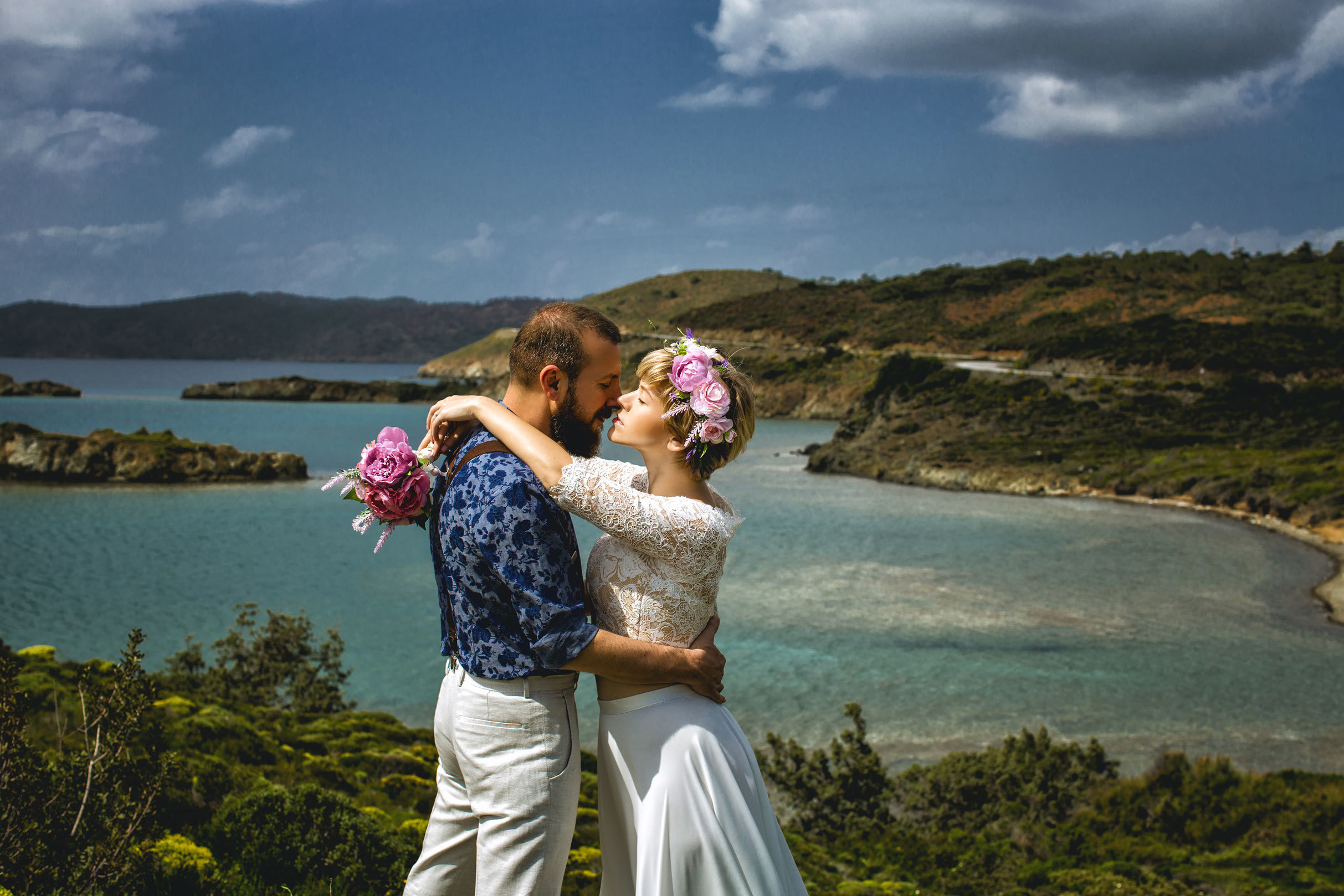 Outdoor wedding photo session on the wild rocky beaches of Amazon. Julia Ganch I Fashion Wedding Photography I Cappadocia Turkey