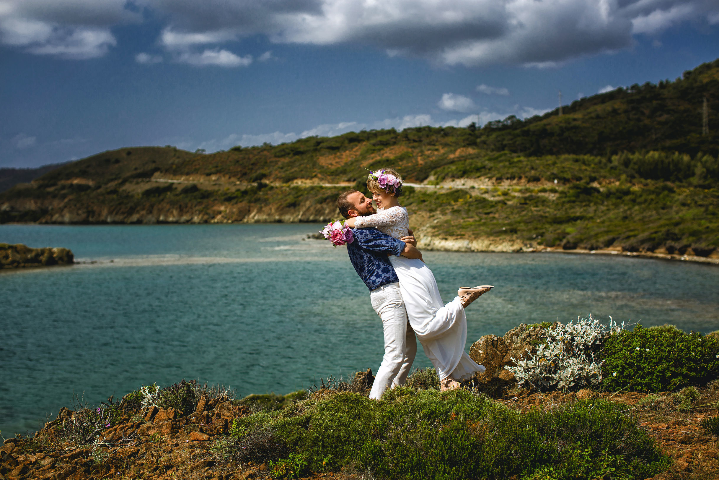 Outdoor wedding photo session on the wild rocky beaches of Amazon. Julia Ganch I Fashion Wedding Photography I Cappadocia Turkey