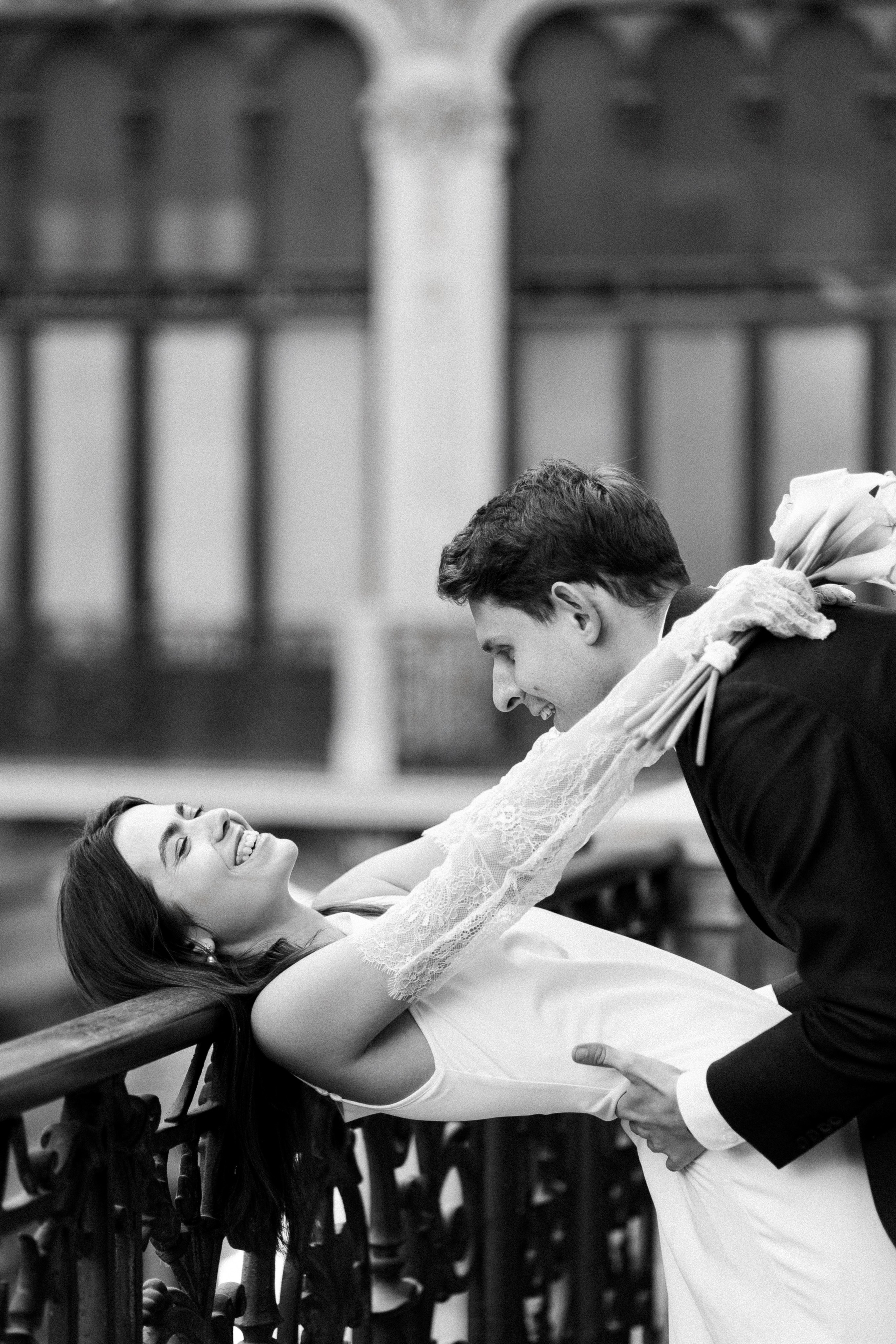 Wedding portrait of couple in Turin, Italy