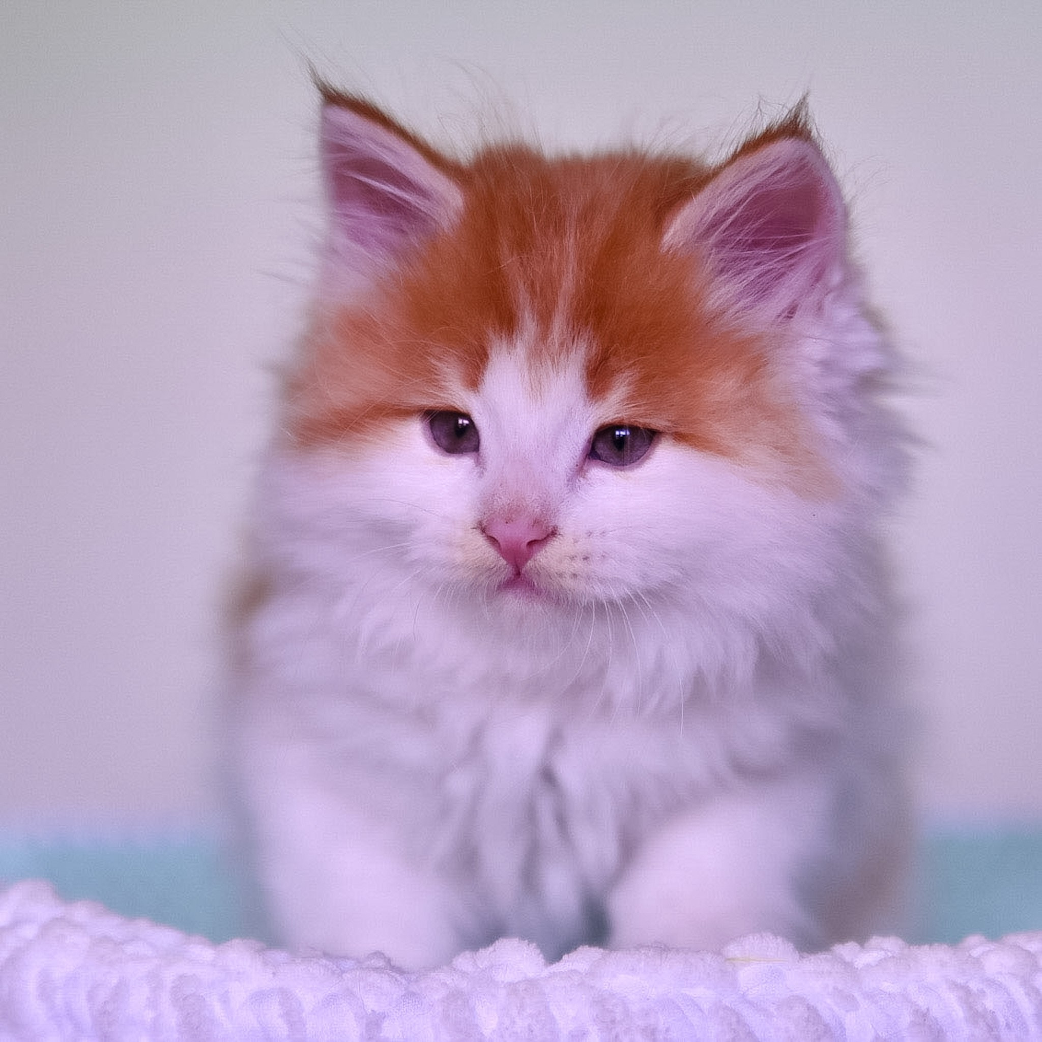 Red bicolor siberian kitten posing for the camera
