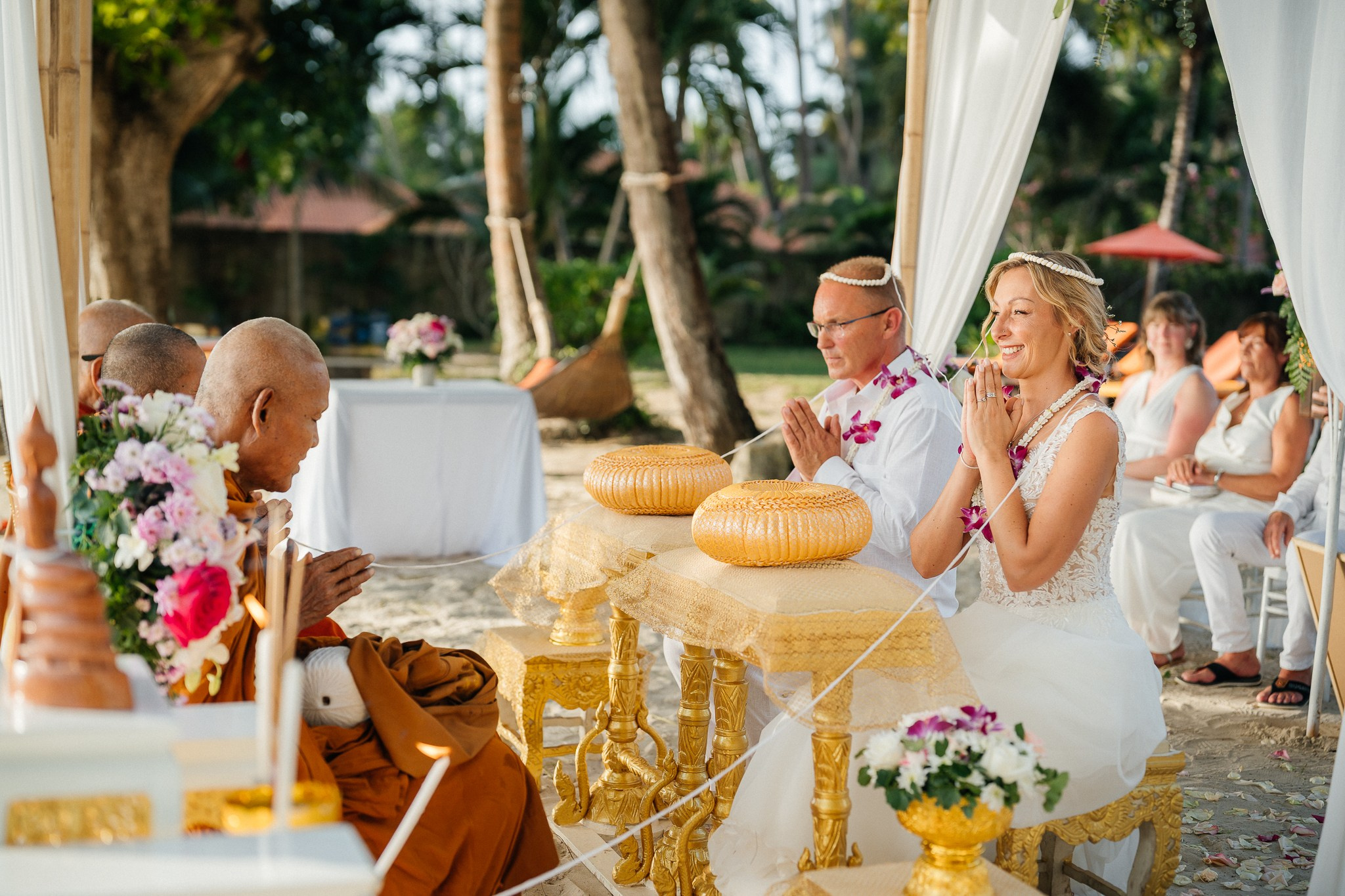 Buddhist blessing wedding Ceremony on Koh Samui, Thailand