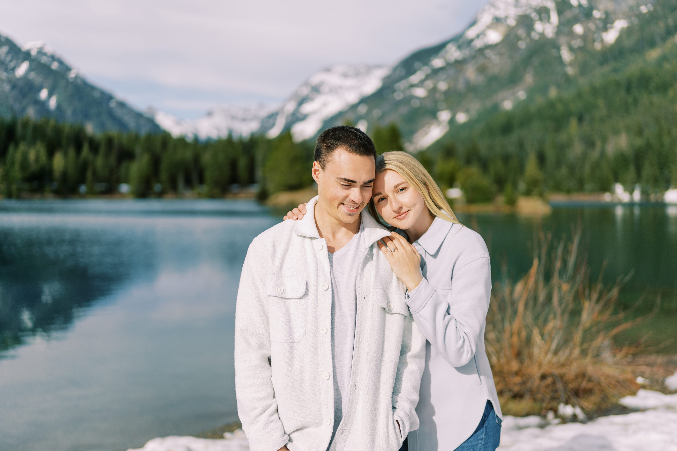 Engagement photo shoot Caitlyn & Riley / April 2024. Gold Creek Pond, WA. EVAN ARISTOV WEDDING PHOTOGRAPHY — Seattle Wedding Photographer
