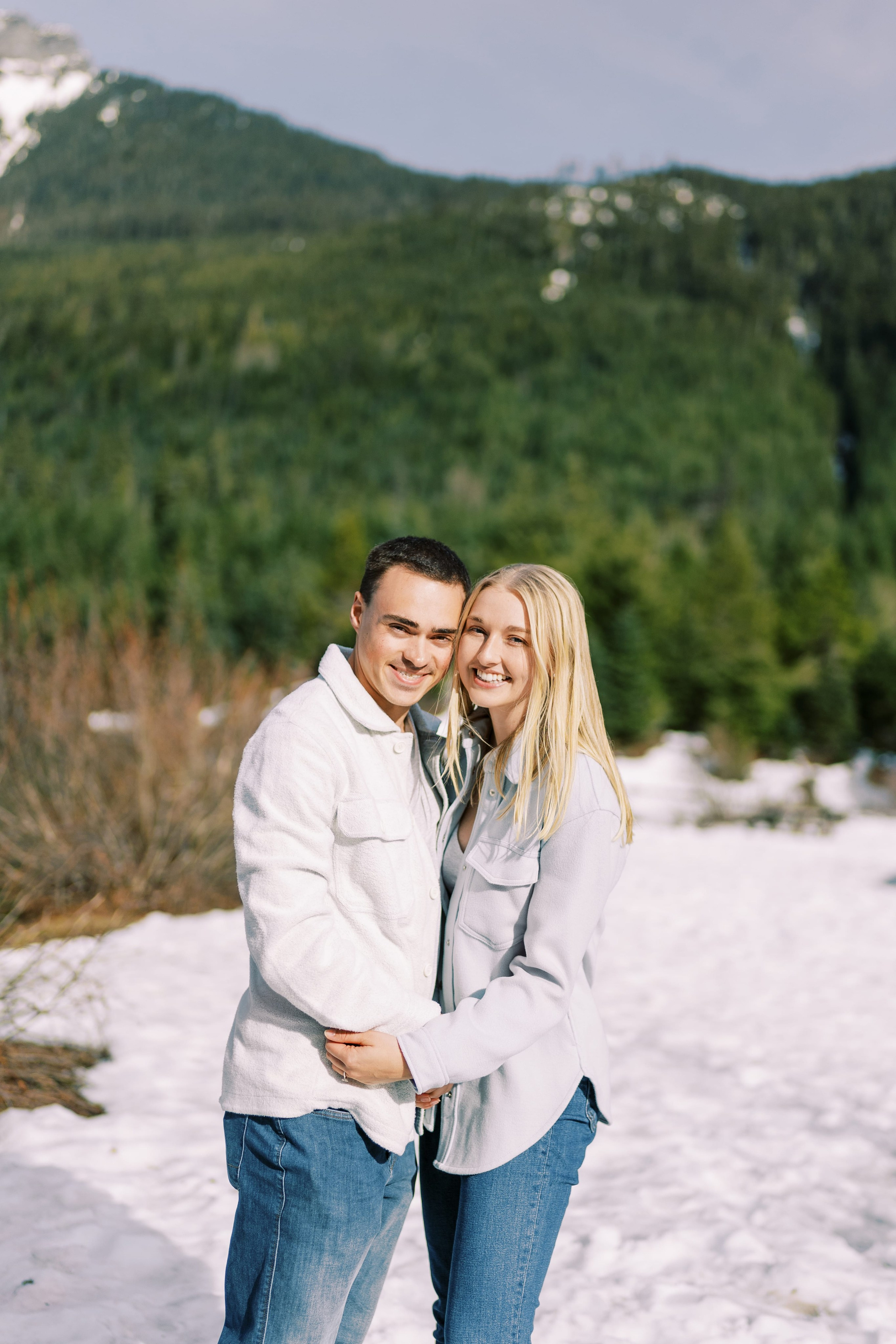 Engagement photo shoot Caitlyn & Riley / April 2024. Gold Creek Pond, WA. EVAN ARISTOV WEDDING PHOTOGRAPHY — Seattle Wedding Photographer