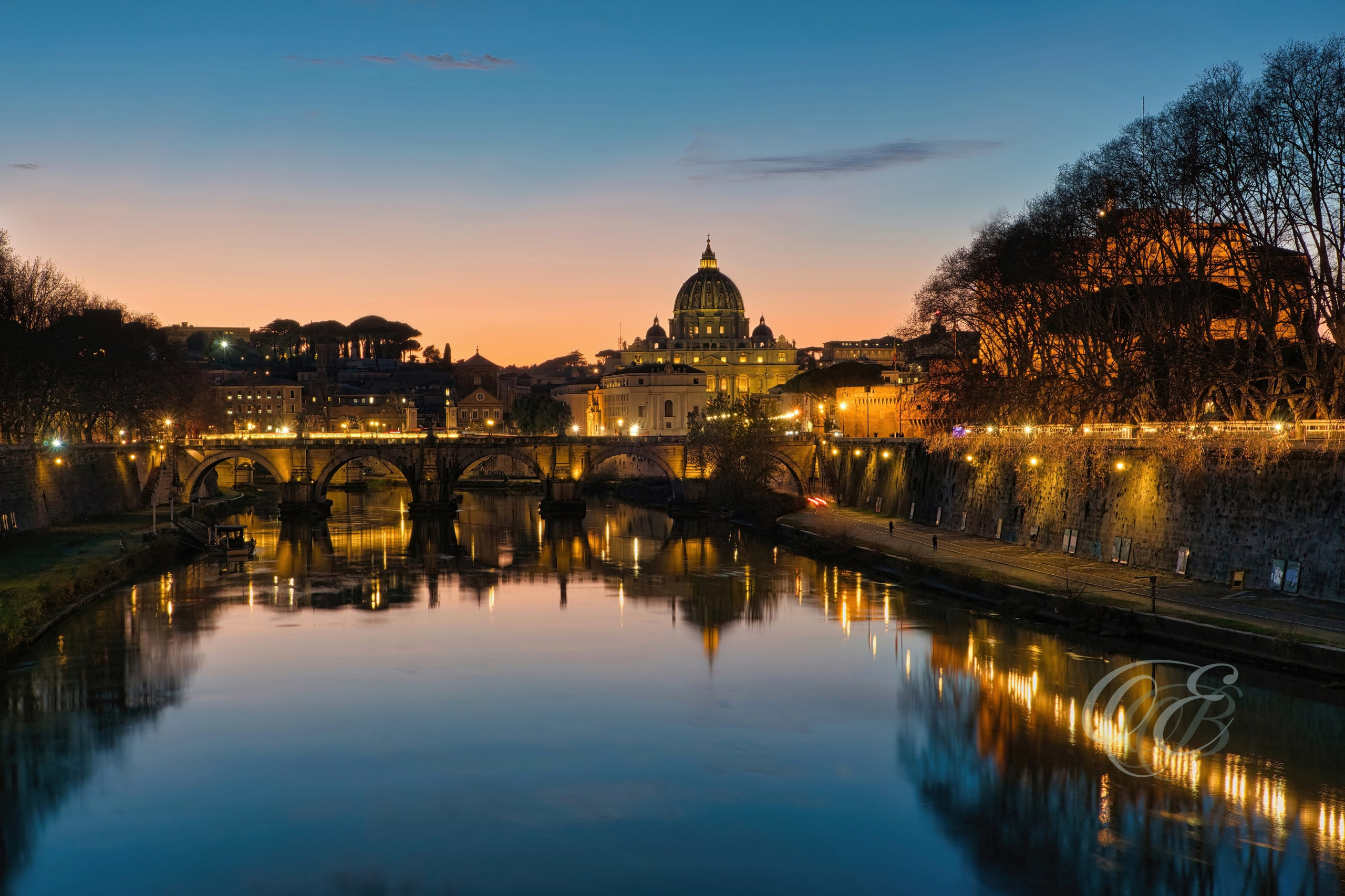 Rome Italy – The Ponte Sant'Angelo Sunset breathtaking – Eduardo Bartoli Fine Art Photography – Breathtaking sunset view of the Ponte Sant'Angelo in Rome, Italy, captured by Eduardo Bartoli.