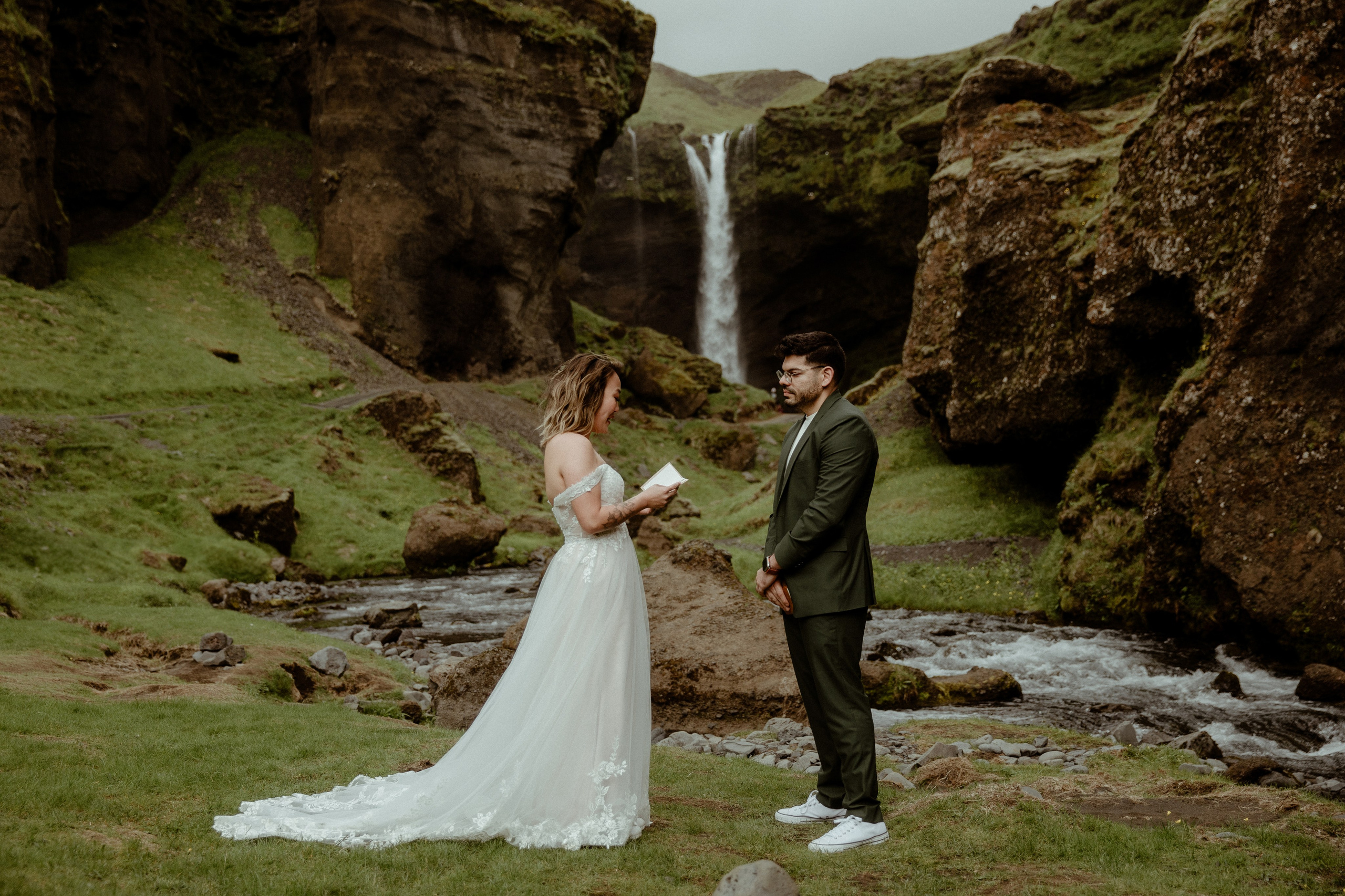 Elopement at Kvernufoss Waterfall. Iceland elopement photographer & videographer