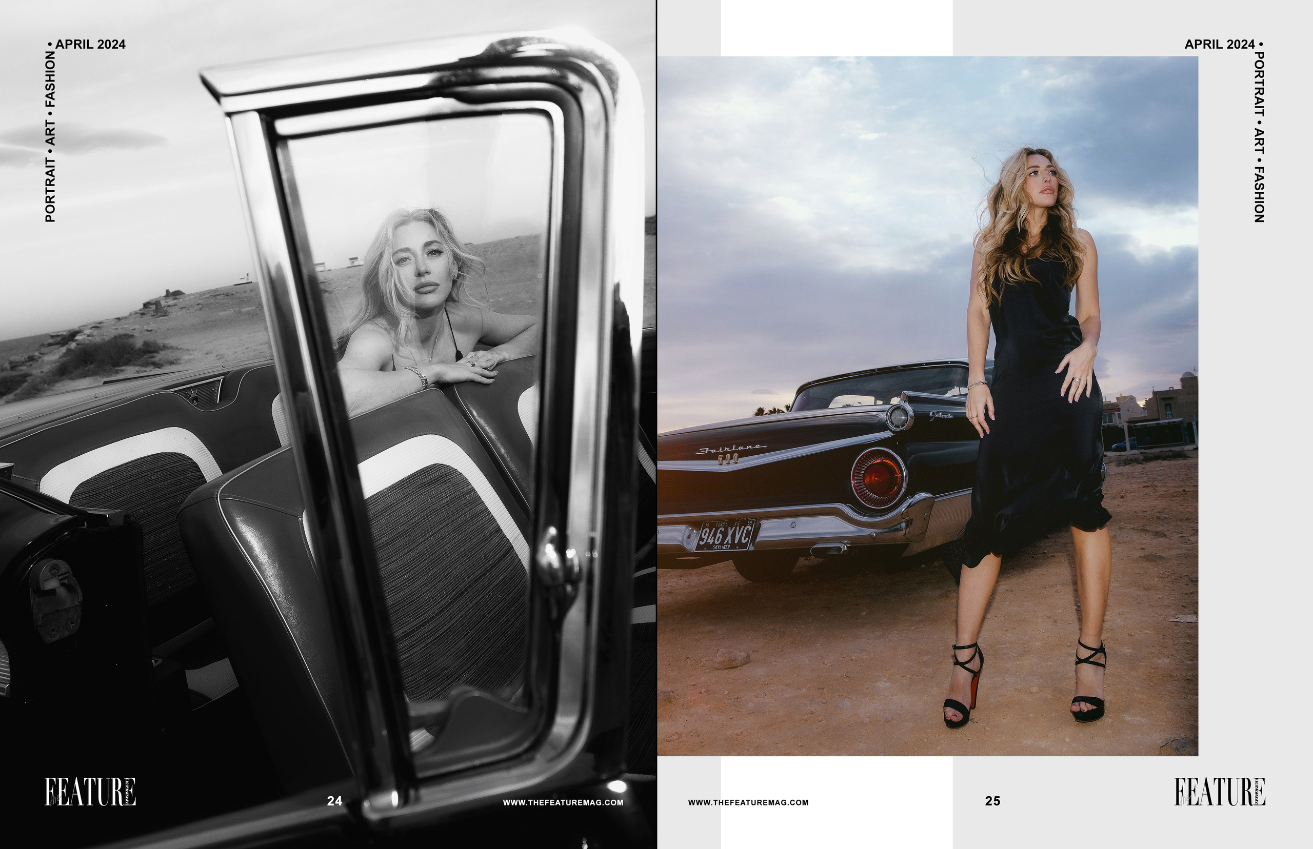 Элегантная съемка у моря с ретро автомобилем в Торревьехе, Аликанте