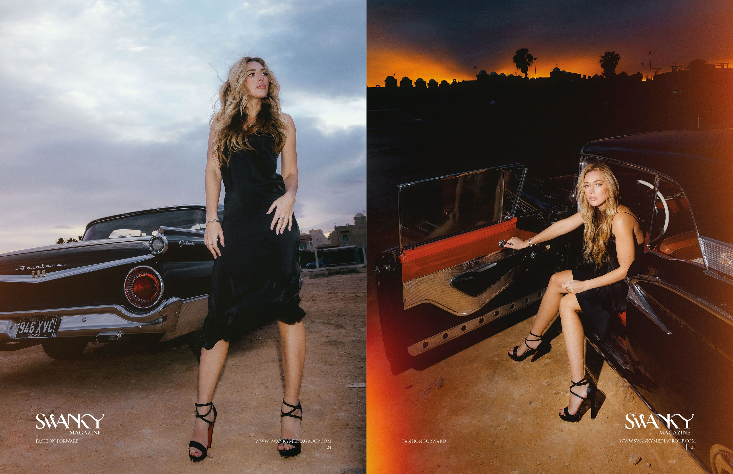 Элегантная съемка у моря с ретро автомобилем в Торревьехе, Аликанте